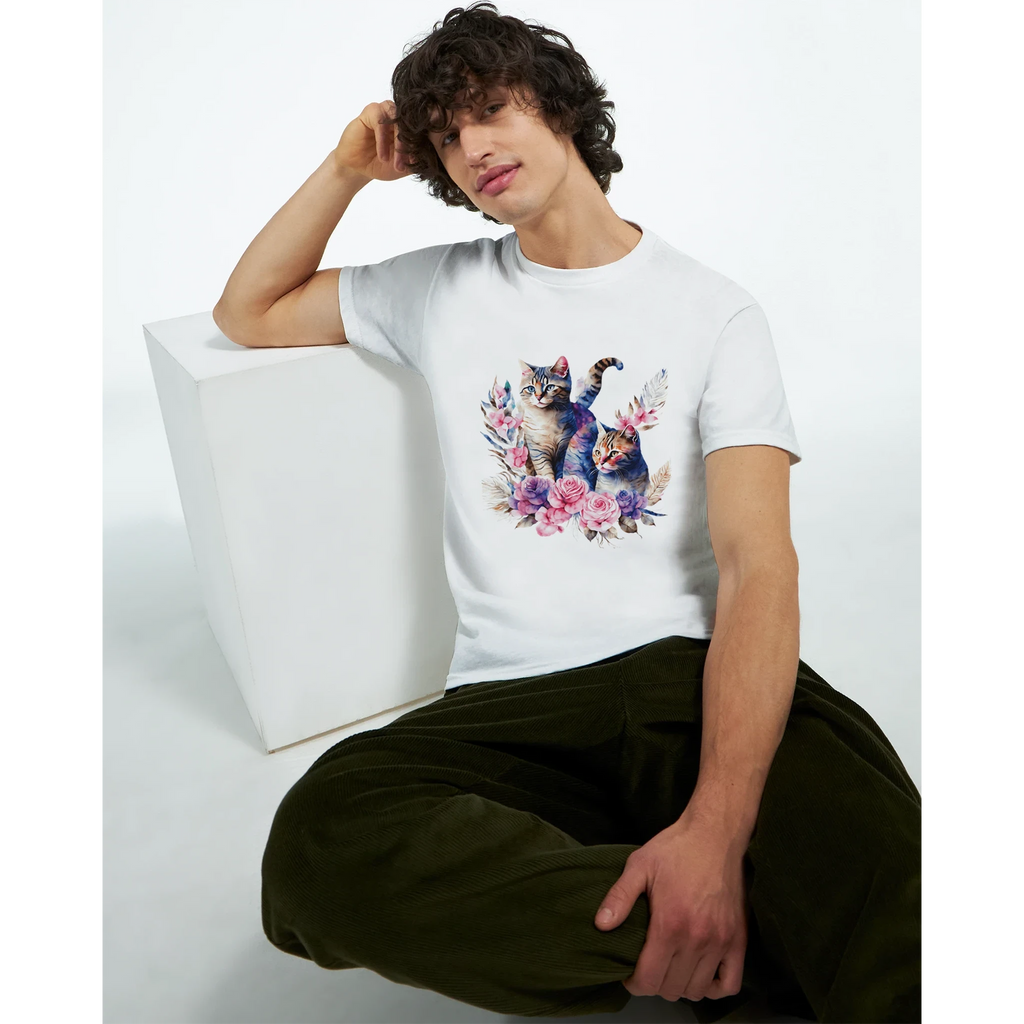 Colorful Cat Cotton T-Shirt - Premium Casual Crewneck Ideal Gift or for Cat Owners