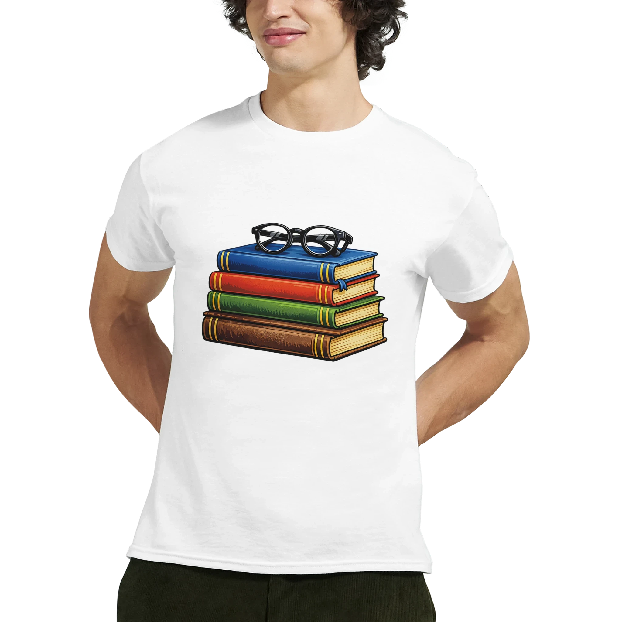 Books and Glasses Graphic T-Shirt – Premium Heavyweight Cotton Tee for Book Lovers or Teacher Gift or Student