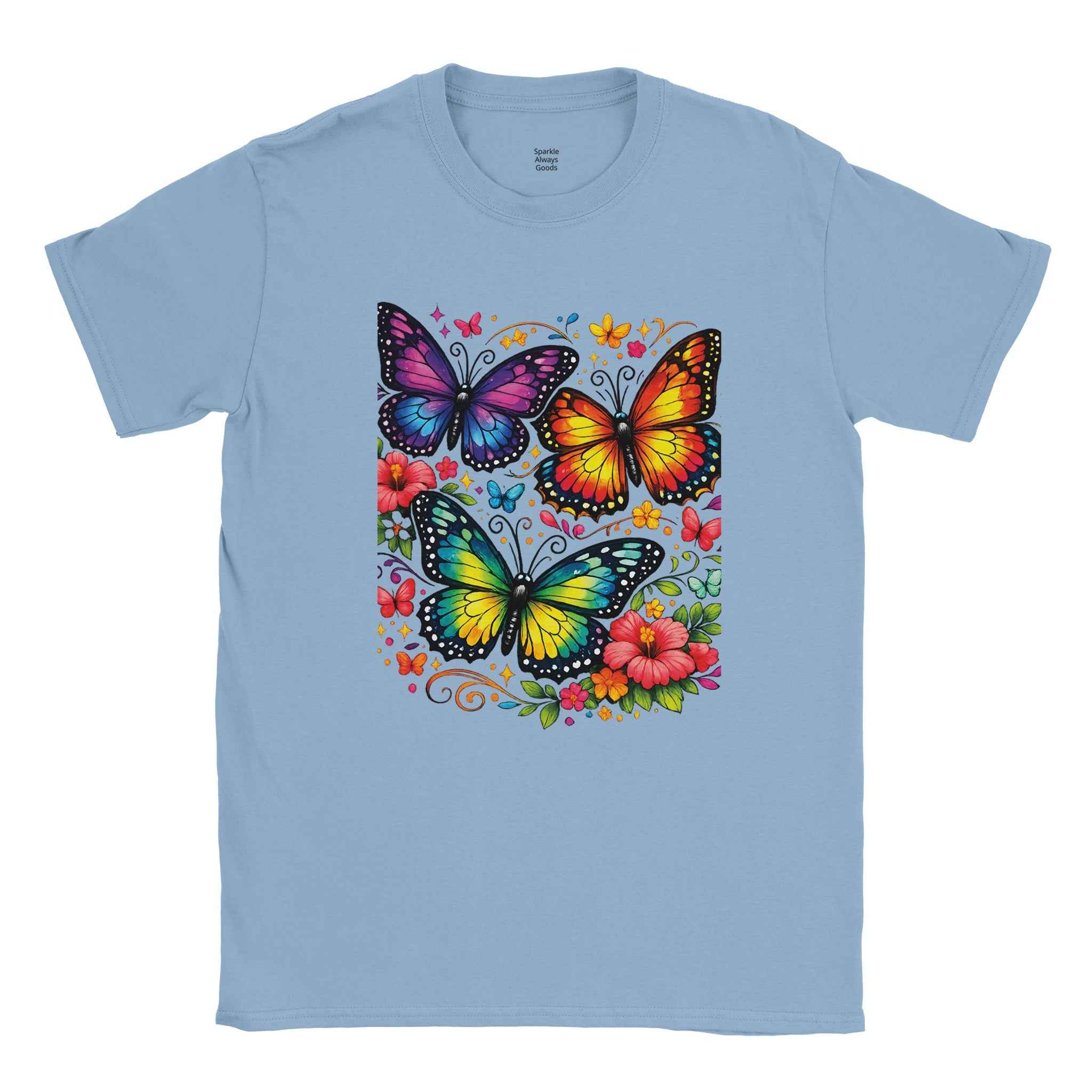 Chic Colorful Butterfly Graphic T-Shirt - 100% Cotton Summer Tee