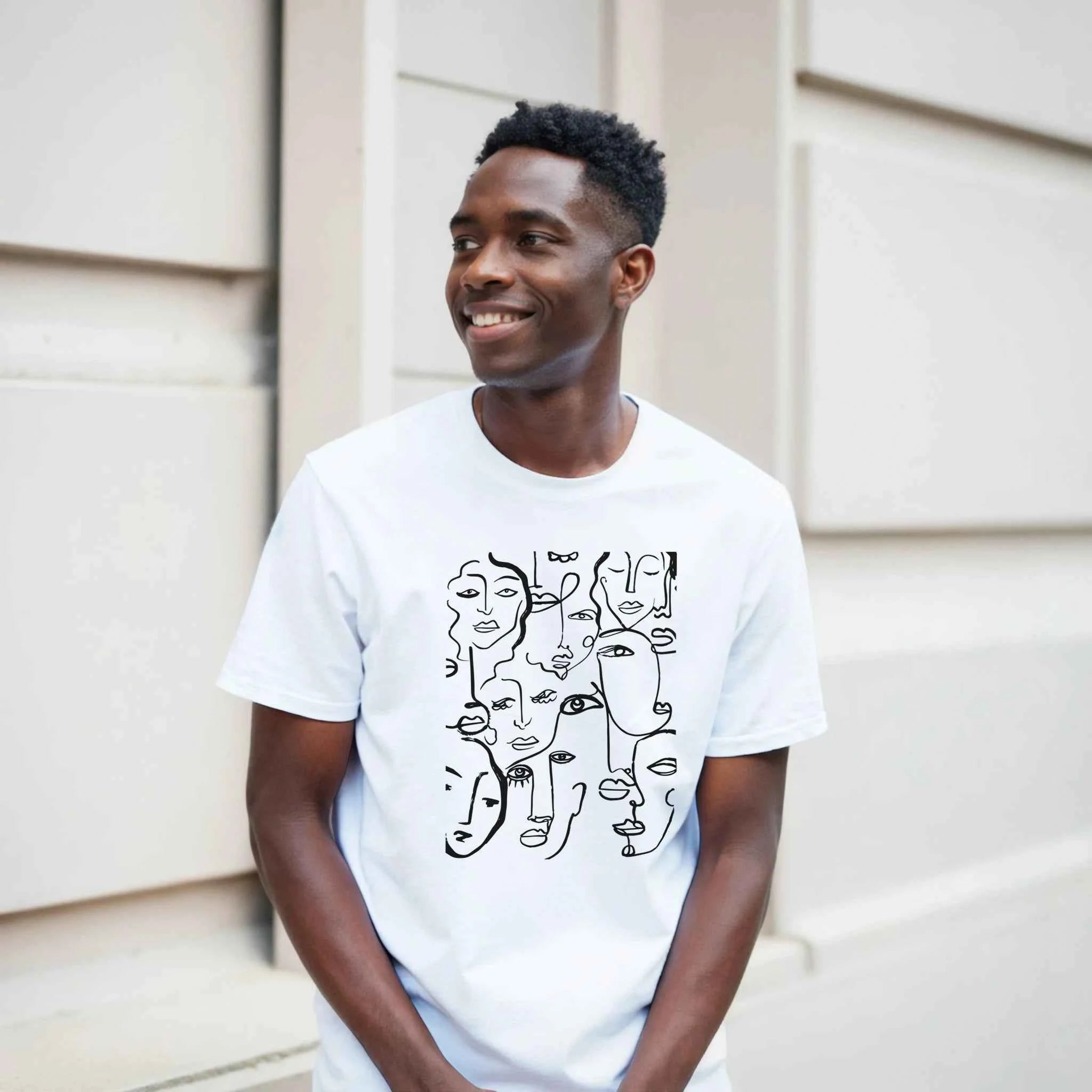 Artistic Many Faces Graphic T-Shirt - Premium Soft Ring-Spun Cotton Crewneck