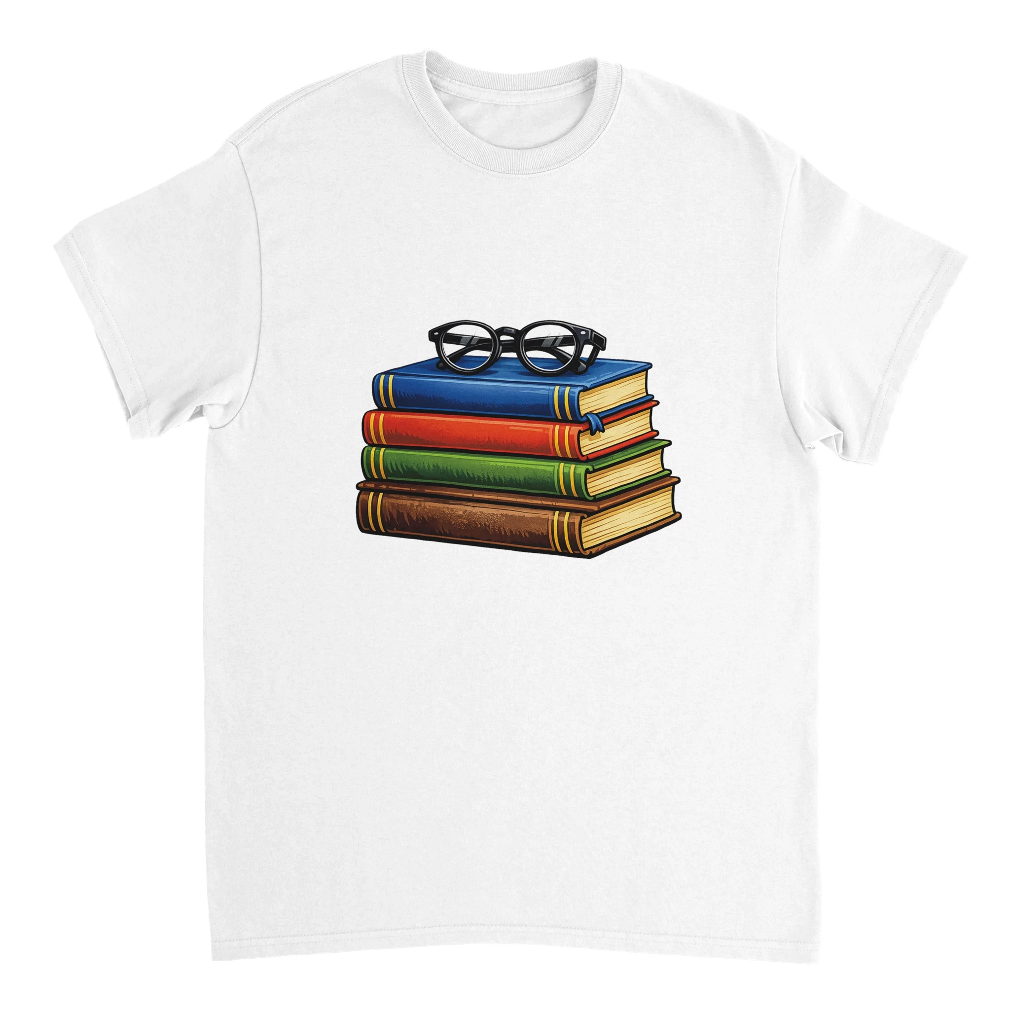 Books and Glasses Graphic T-Shirt – Premium Heavyweight Cotton Tee for Book Lovers or Teacher Gift or Student
