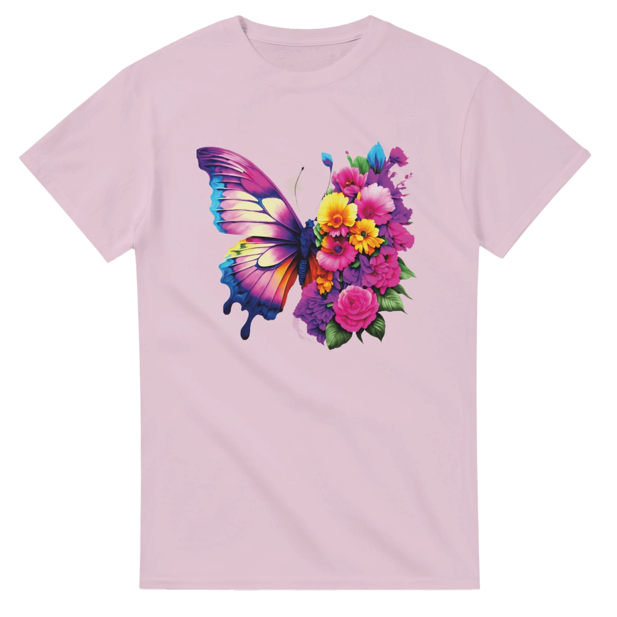 Butterfly and Flower Summer Bright T-Shirt – Casual Graphic Tee