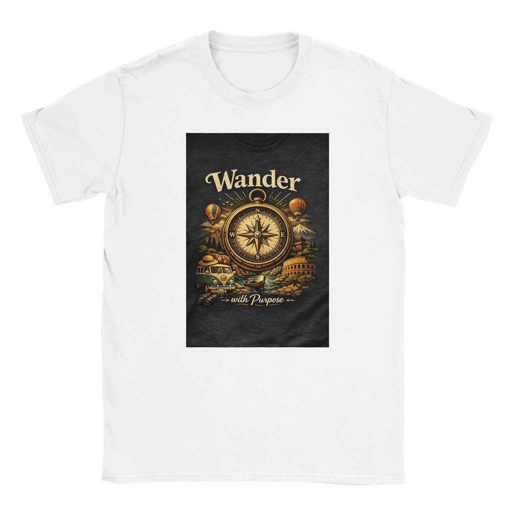 Vintage Wander With Purpose Travel T-Shirt – Premium Soft Cotton Graphic Tee