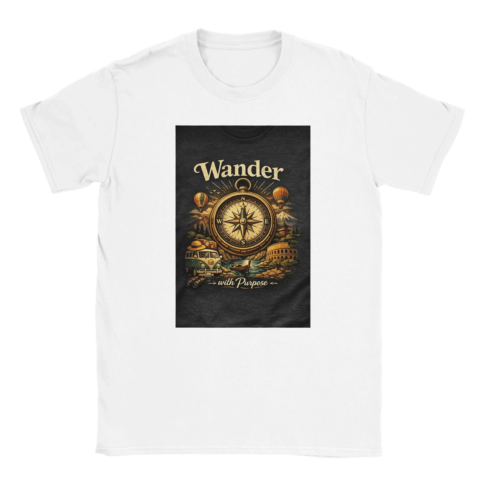 Vintage Wander With Purpose Travel T-Shirt – Premium Soft Cotton Graphic Tee