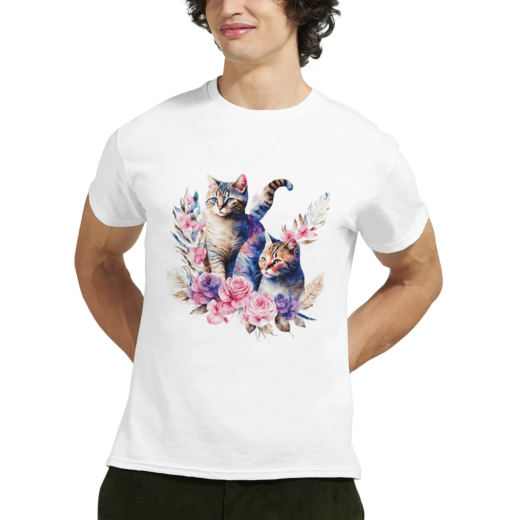 Colorful Cat Cotton T-Shirt - Premium Casual Crewneck Ideal Gift or for Cat Owners