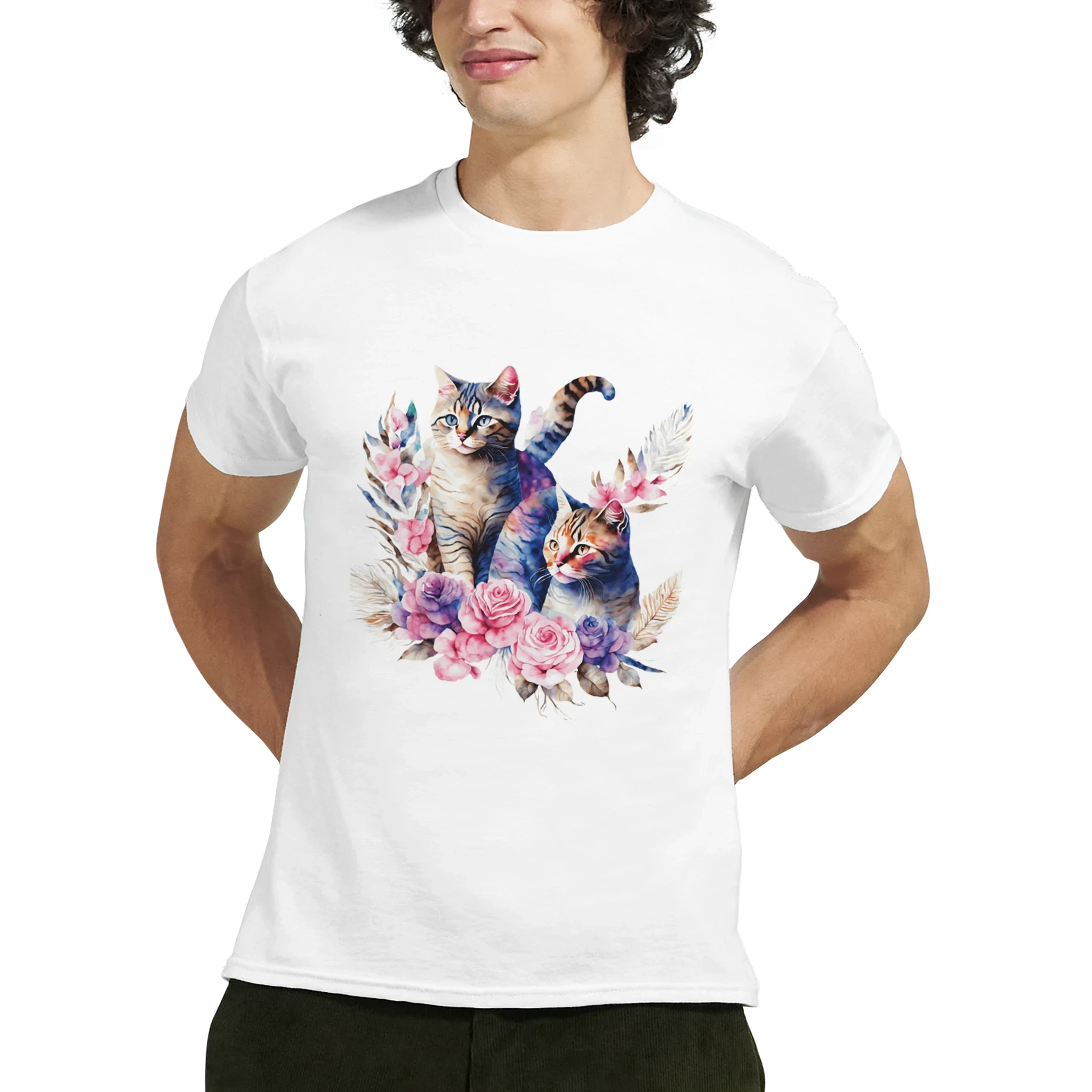 Colorful Cat Cotton T-Shirt - Premium Casual Crewneck Ideal Gift or for Cat Owners