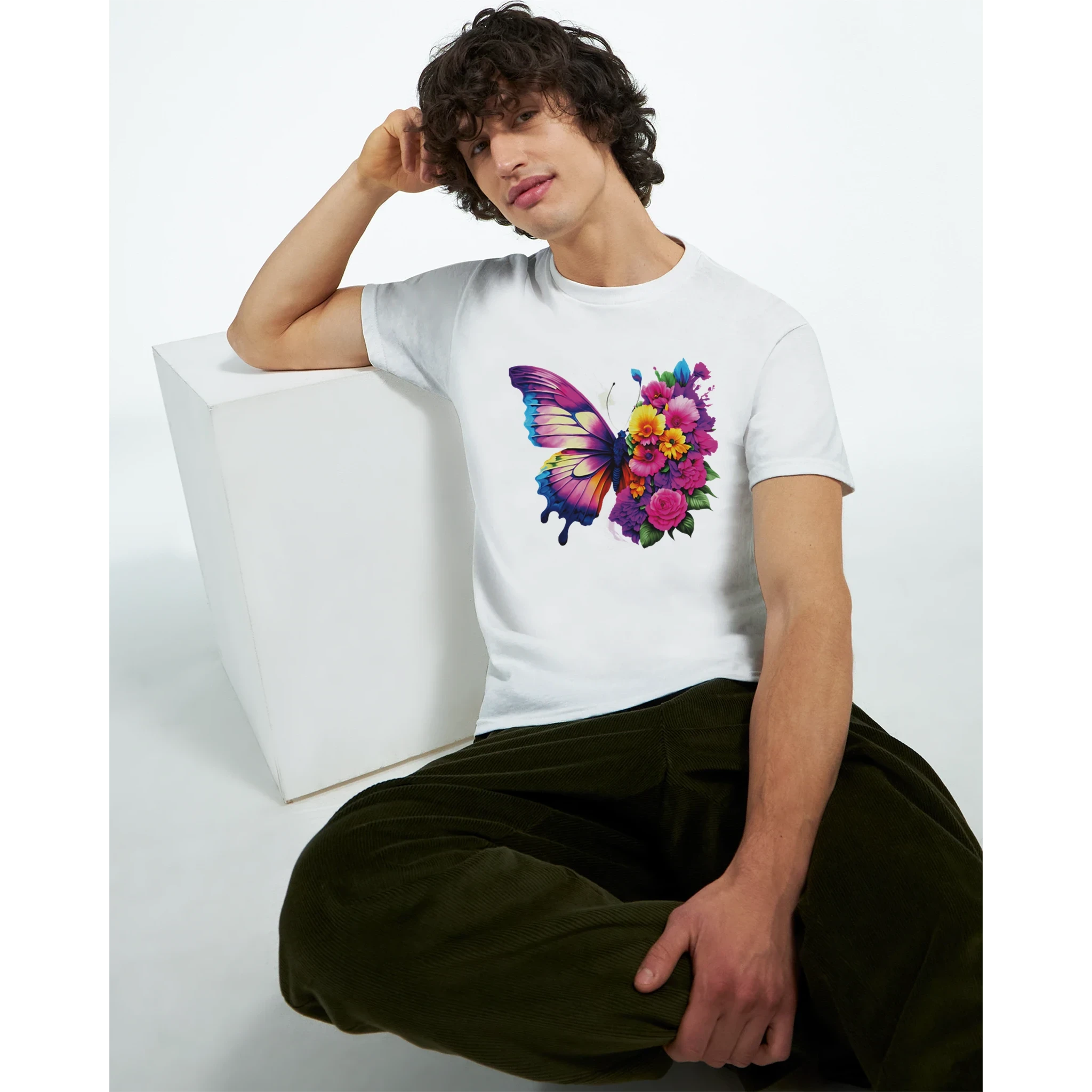 Butterfly and Flower Summer Bright T-Shirt – Casual Graphic Tee