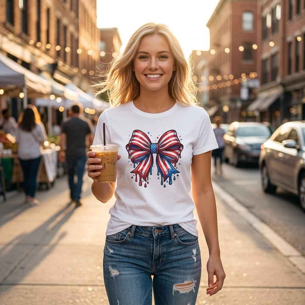 USA Flag Bow Women's T-Shirt | Patriotic Graphic Tee