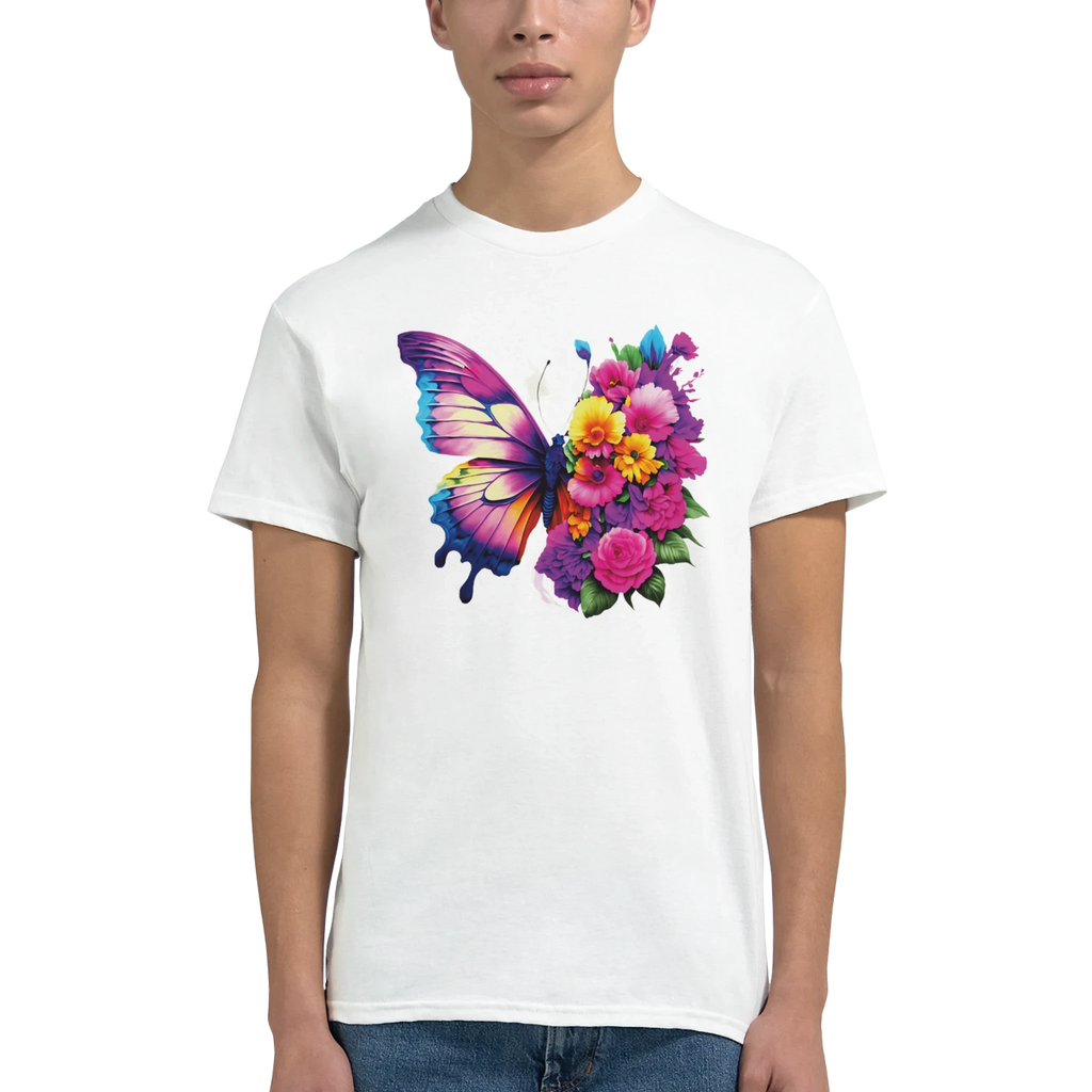 Butterfly and Flower Summer Bright T-Shirt – Casual Graphic Tee