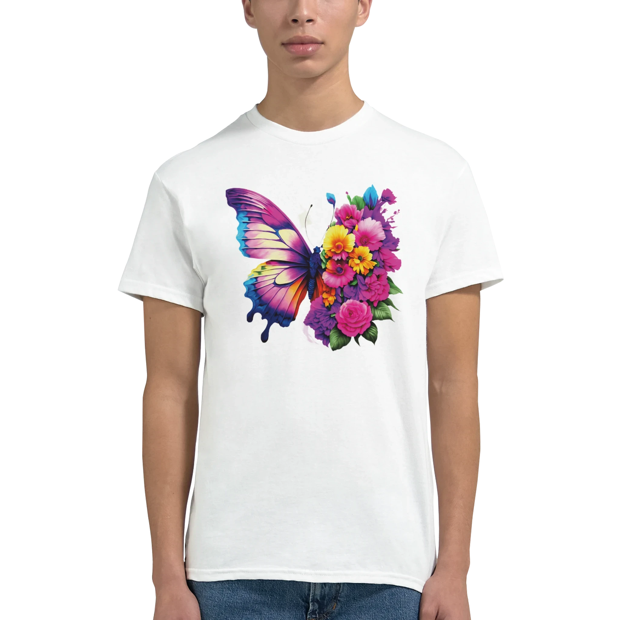 Butterfly and Flower Summer Bright T-Shirt – Casual Graphic Tee