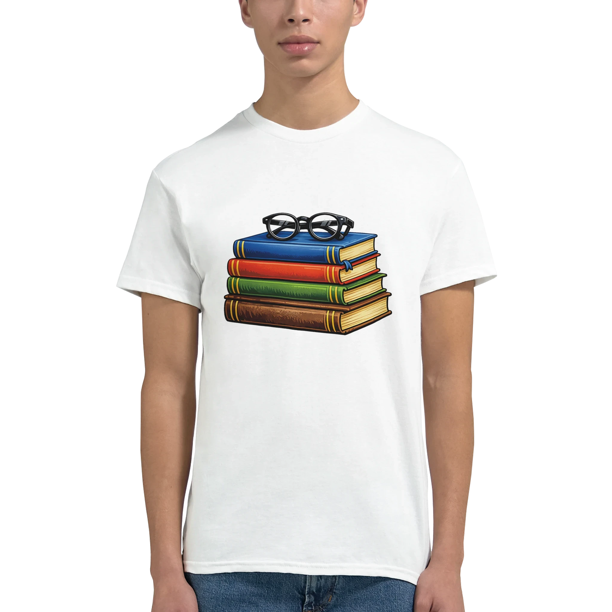 Books and Glasses Graphic T-Shirt – Premium Heavyweight Cotton Tee for Book Lovers or Teacher Gift or Student