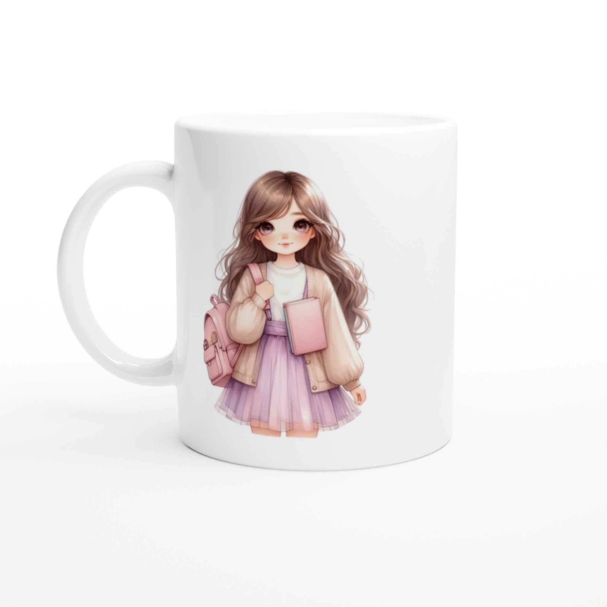 Cute Girl Mug, Aesthetic Coffee Cup, Personalized Gift for Her, Kawaii Ceramic Mug, Tea Lover Gift, Unique Illustration Drinkware