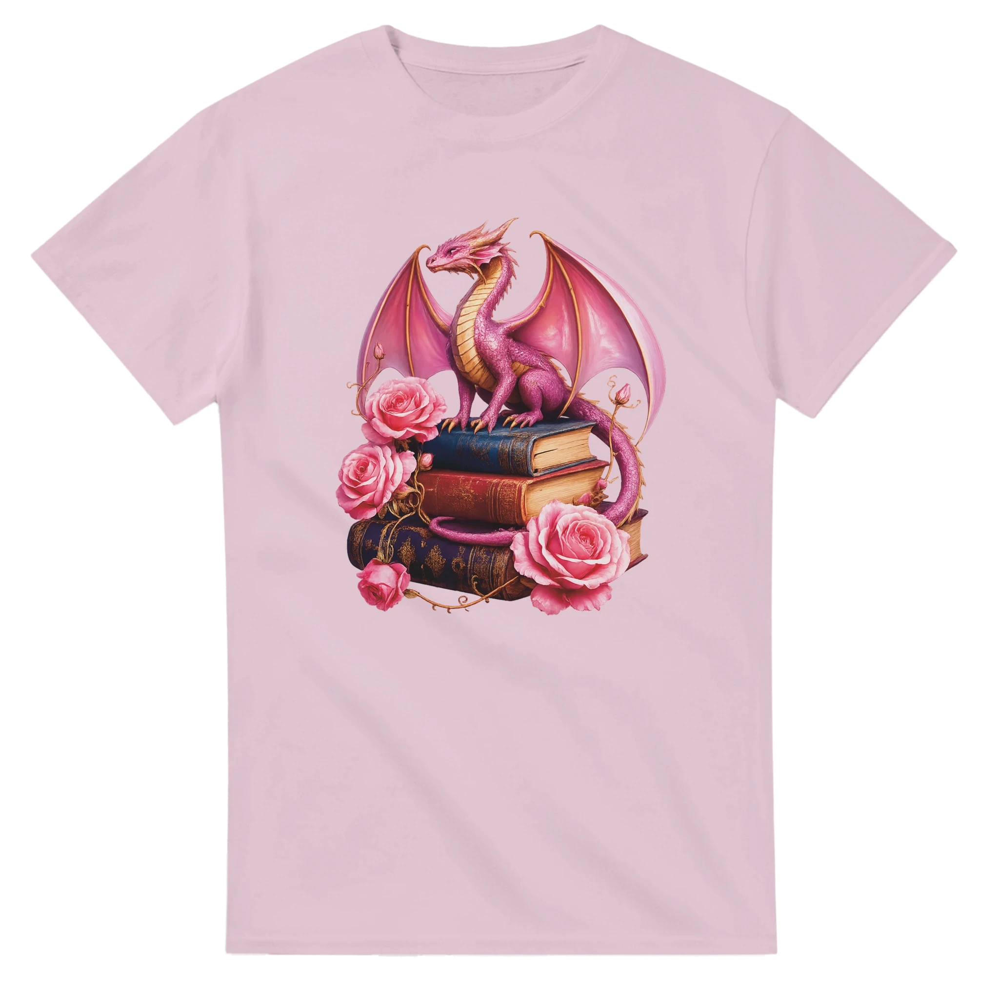 Books and Dragon Roses Graphic T-Shirt - Heavyweight Cotton Unisex Tee