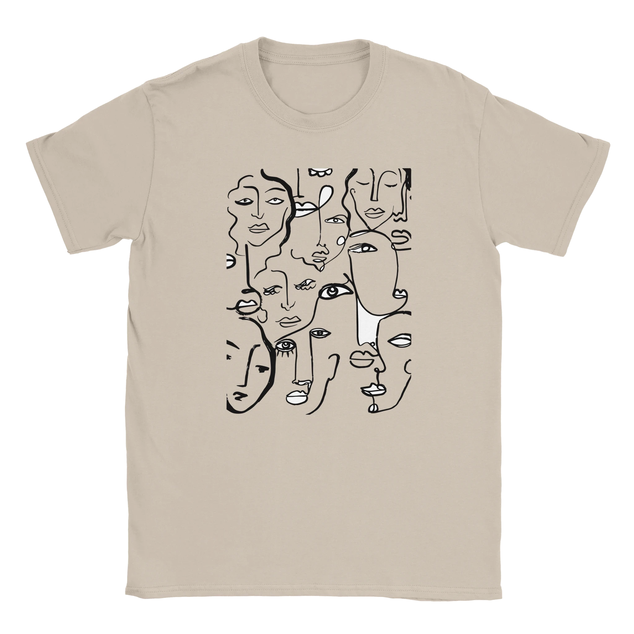 Artistic Many Faces Graphic T-Shirt - Premium Soft Ring-Spun Cotton Crewneck