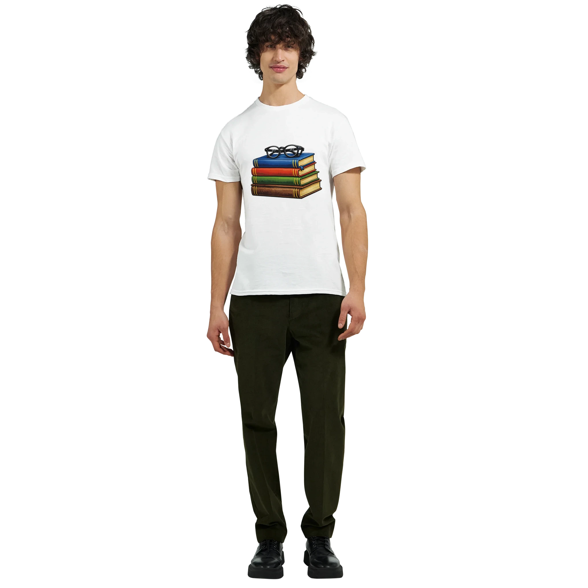 Books and Glasses Graphic T-Shirt – Premium Heavyweight Cotton Tee for Book Lovers or Teacher Gift or Student