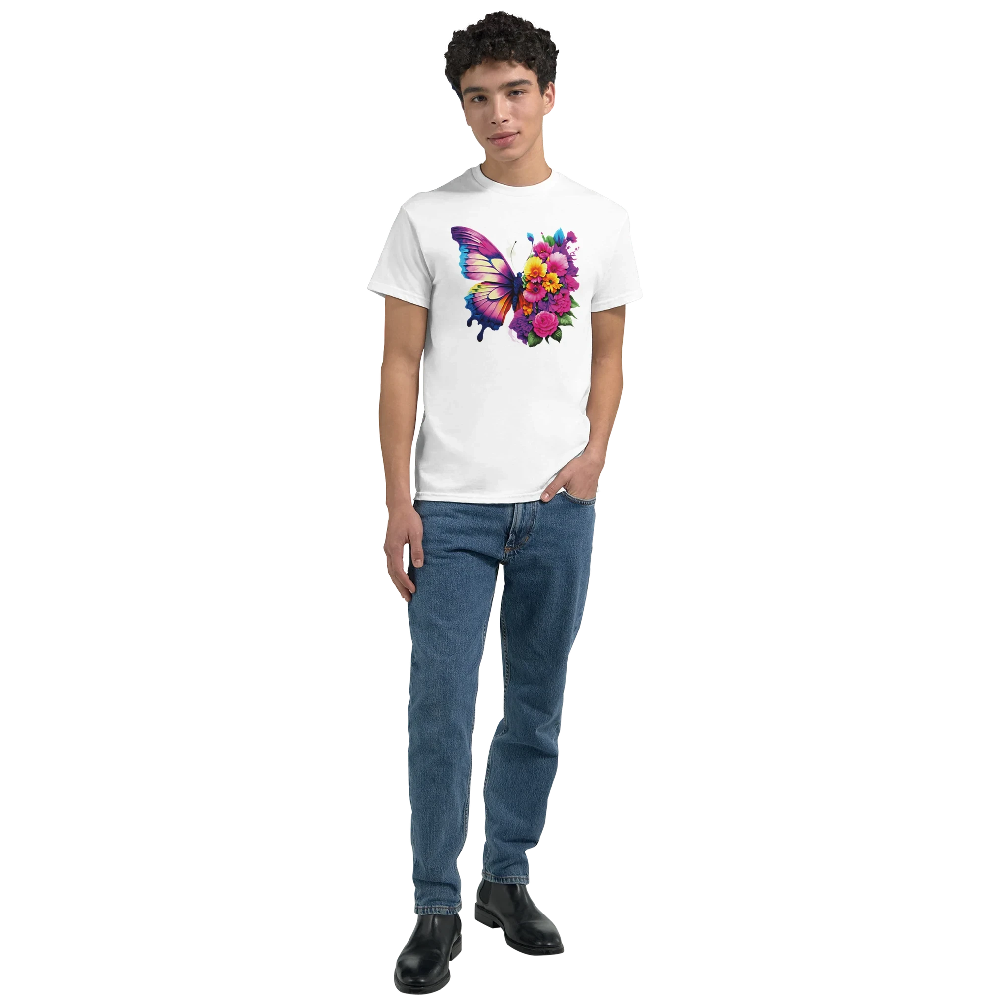 Butterfly and Flower Summer Bright T-Shirt – Casual Graphic Tee