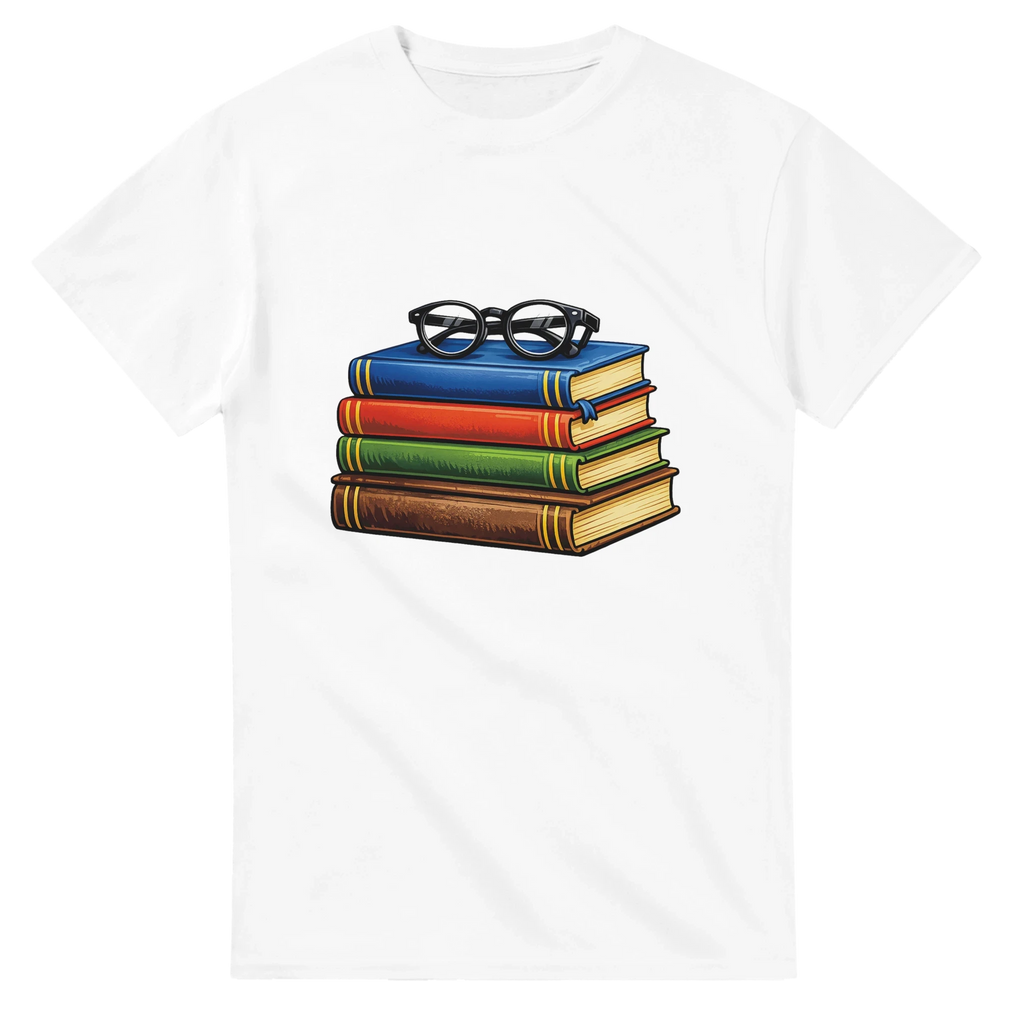 Books and Glasses Graphic T-Shirt – Premium Heavyweight Cotton Tee for Book Lovers or Teacher Gift or Student