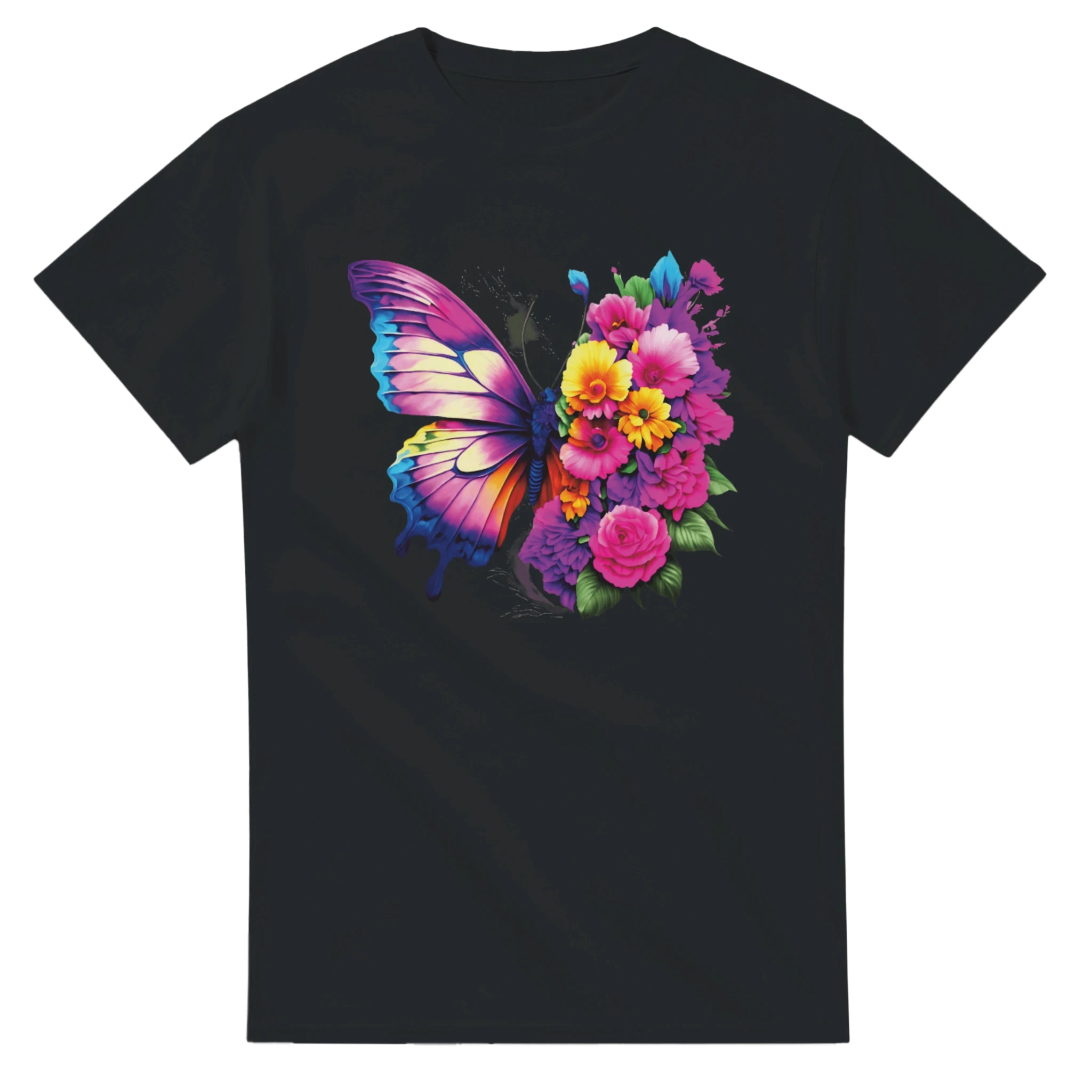 Butterfly and Flower Summer Bright T-Shirt – Casual Graphic Tee