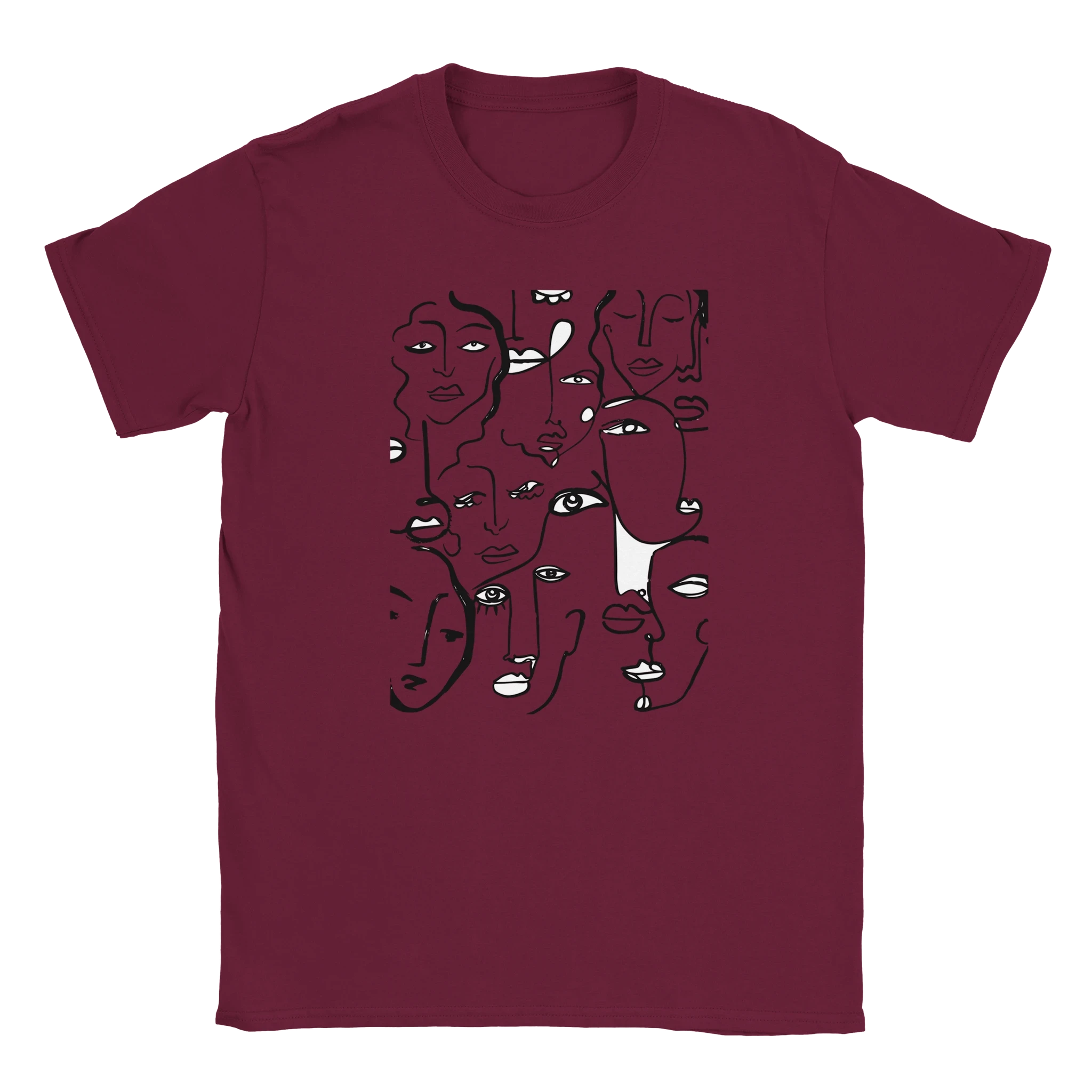 Artistic Many Faces Graphic T-Shirt - Premium Soft Ring-Spun Cotton Crewneck