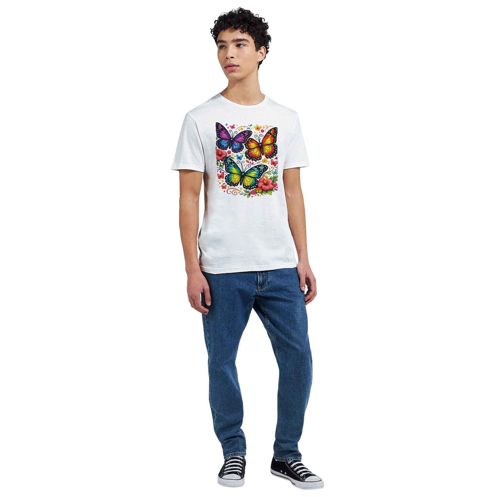 Chic Colorful Butterfly Graphic T-Shirt - 100% Cotton Summer Tee