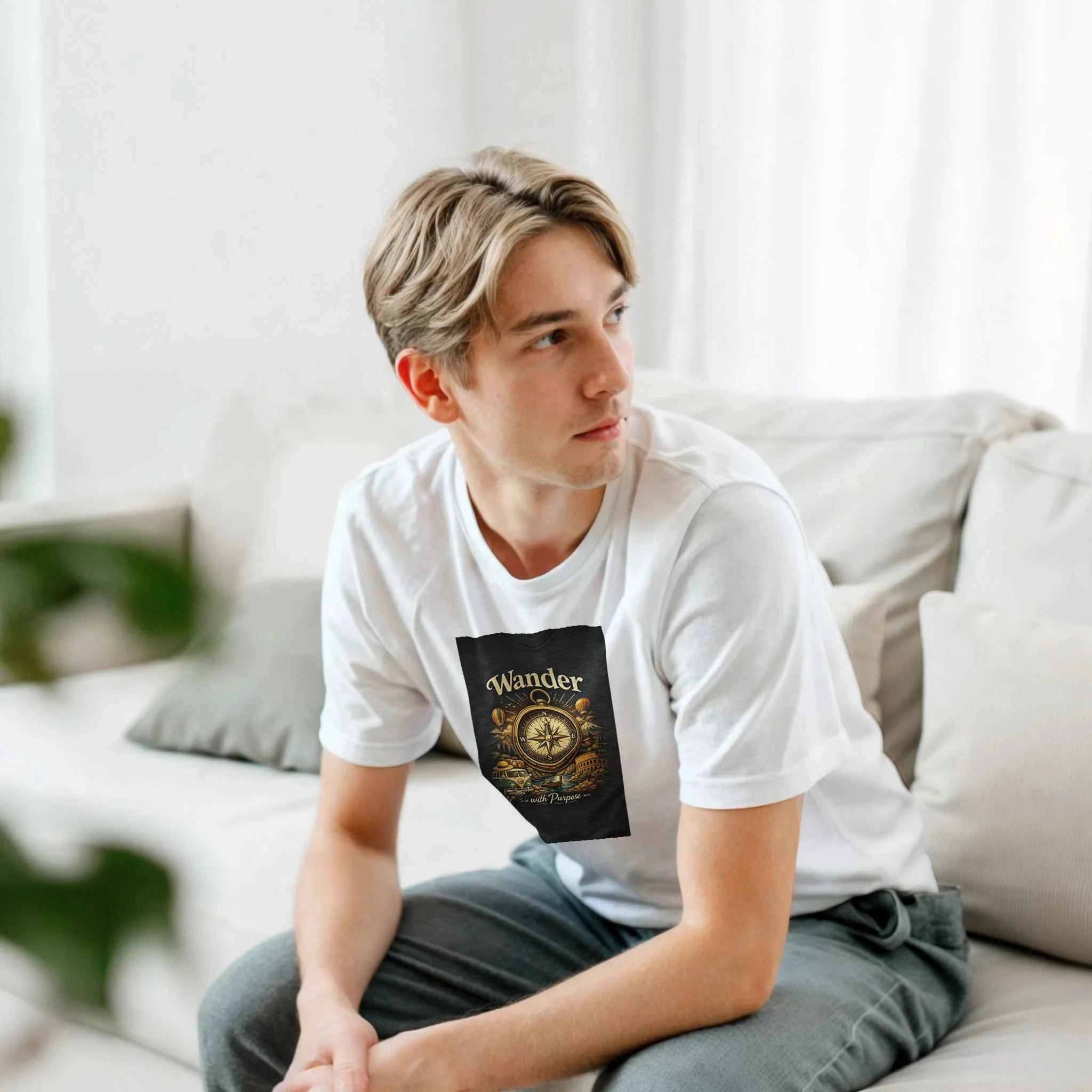 Vintage Wander With Purpose Travel T-Shirt – Premium Soft Cotton Graphic Tee