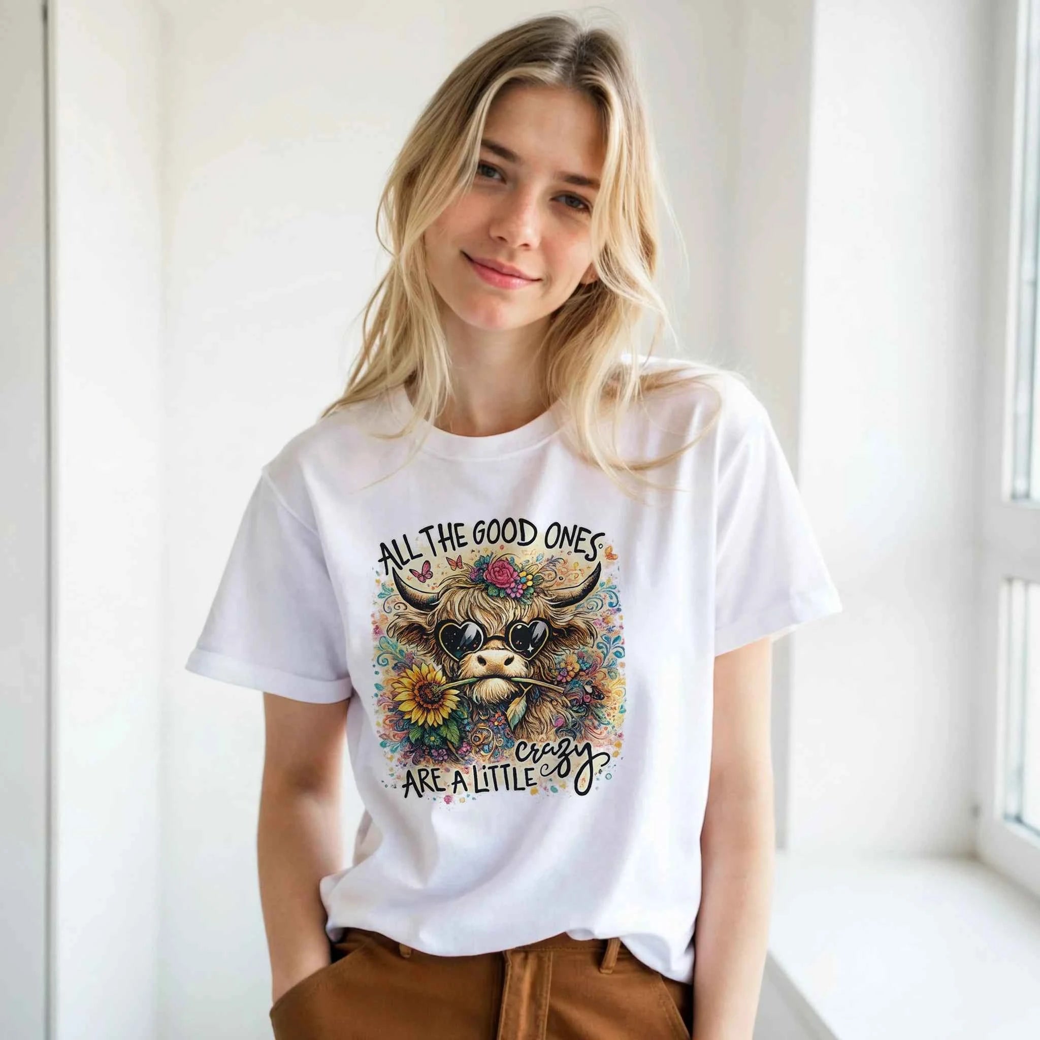 Good Ones Are Crazy Funny Cow Graphic T-Shirt - Premium Unisex Cotton Tee