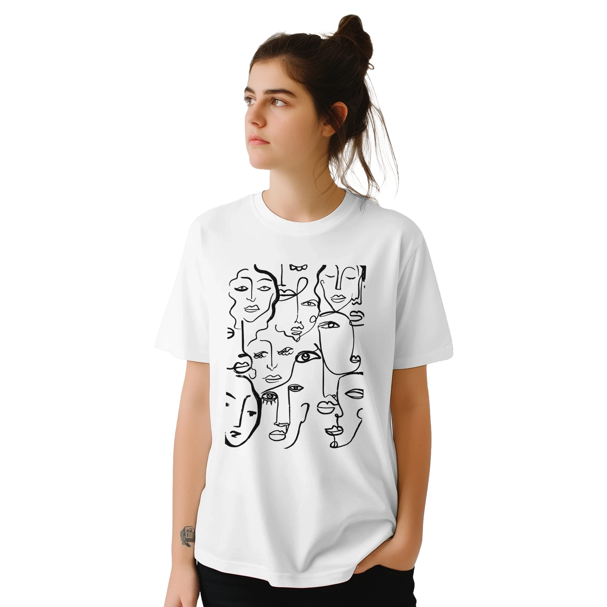 Artistic Many Faces Graphic T-Shirt - Premium Soft Ring-Spun Cotton Crewneck