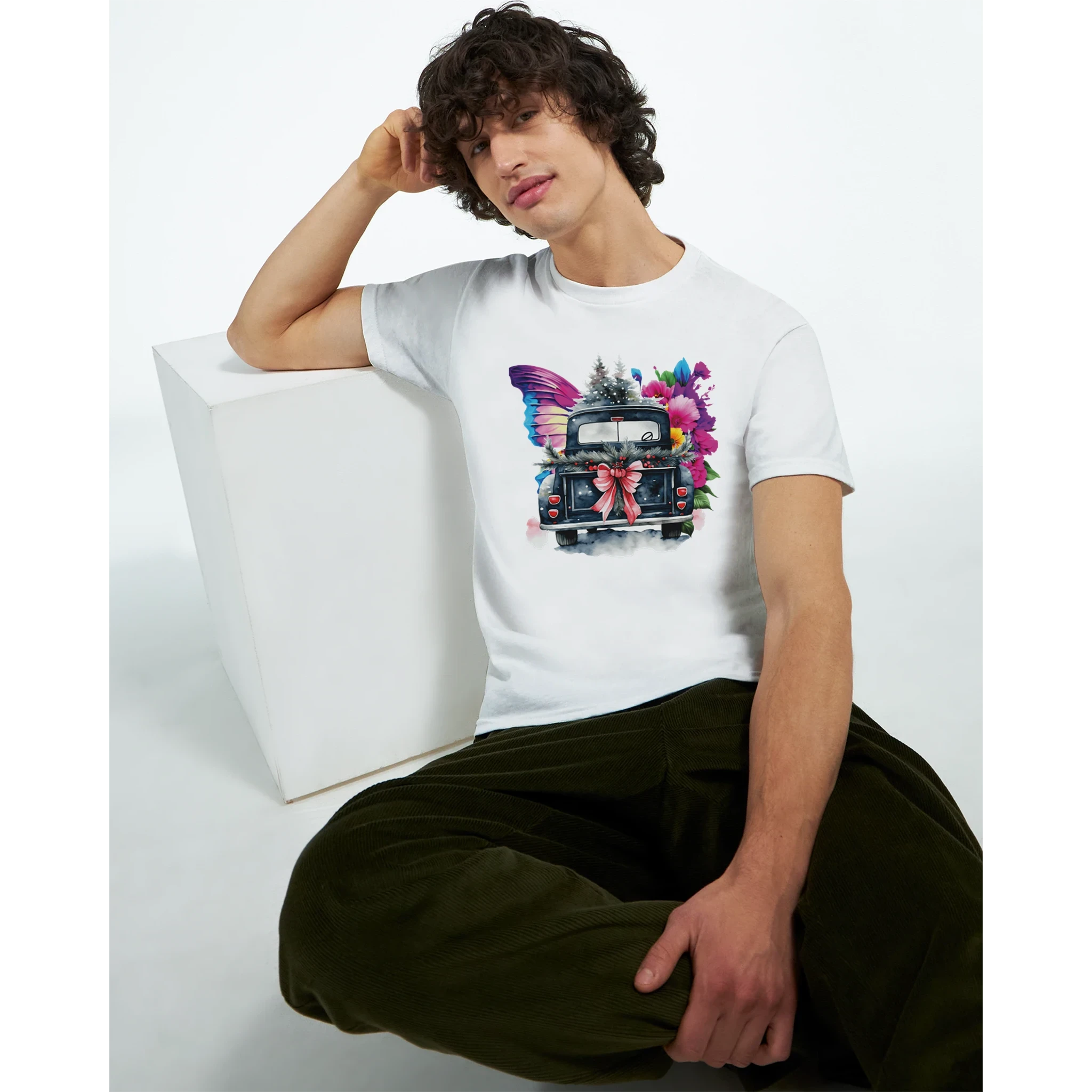 Bright Truck and Butterfly Design Heavyweight Unisex Crewneck T-shirt | Gildan® 5000