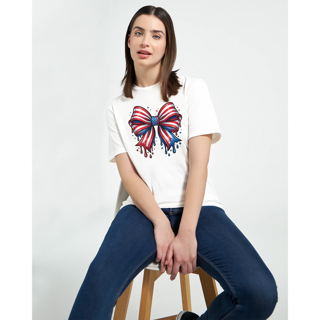 USA Flag Bow Women's T-Shirt | Patriotic Graphic Tee