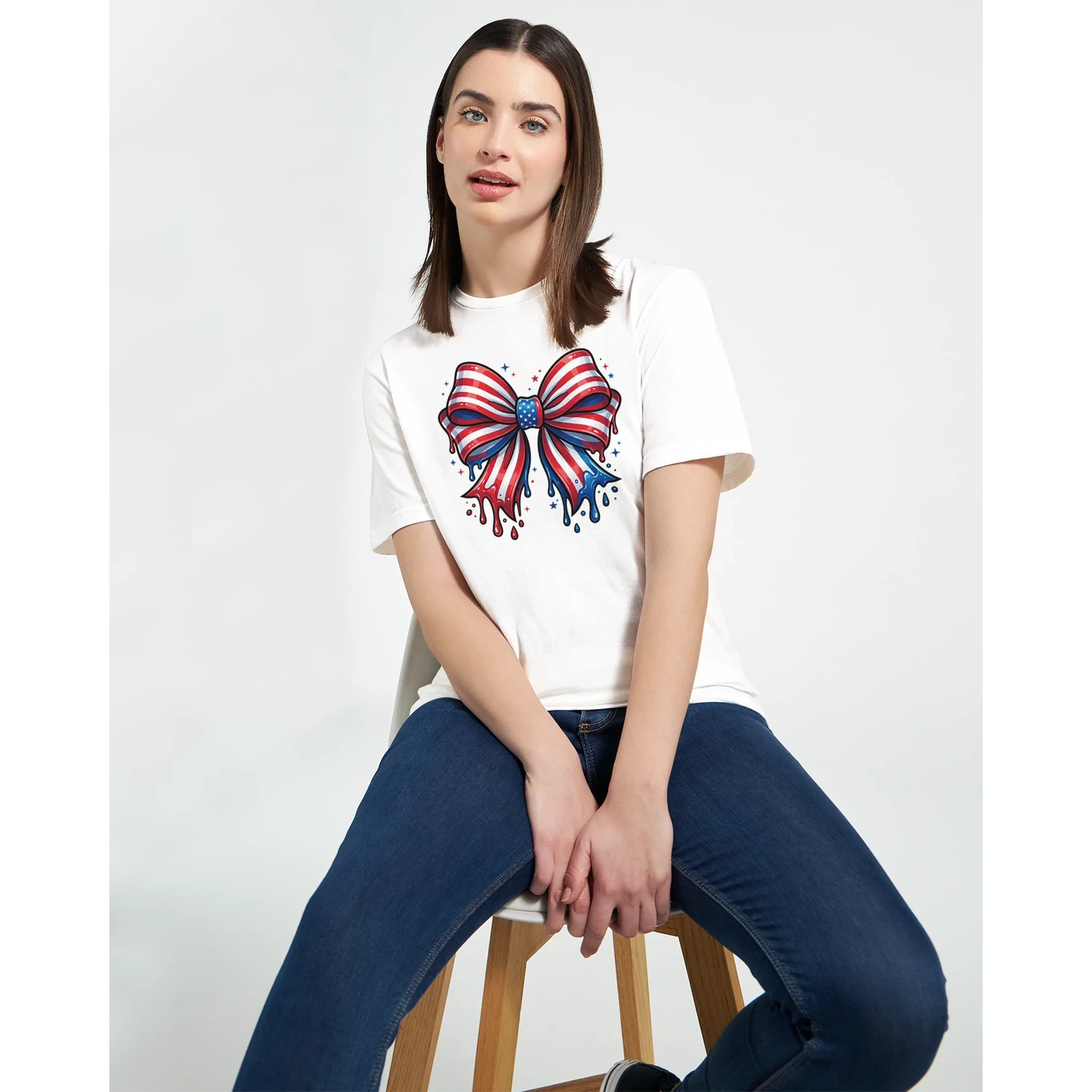 USA Flag Bow Women's T-Shirt | Patriotic Graphic Tee