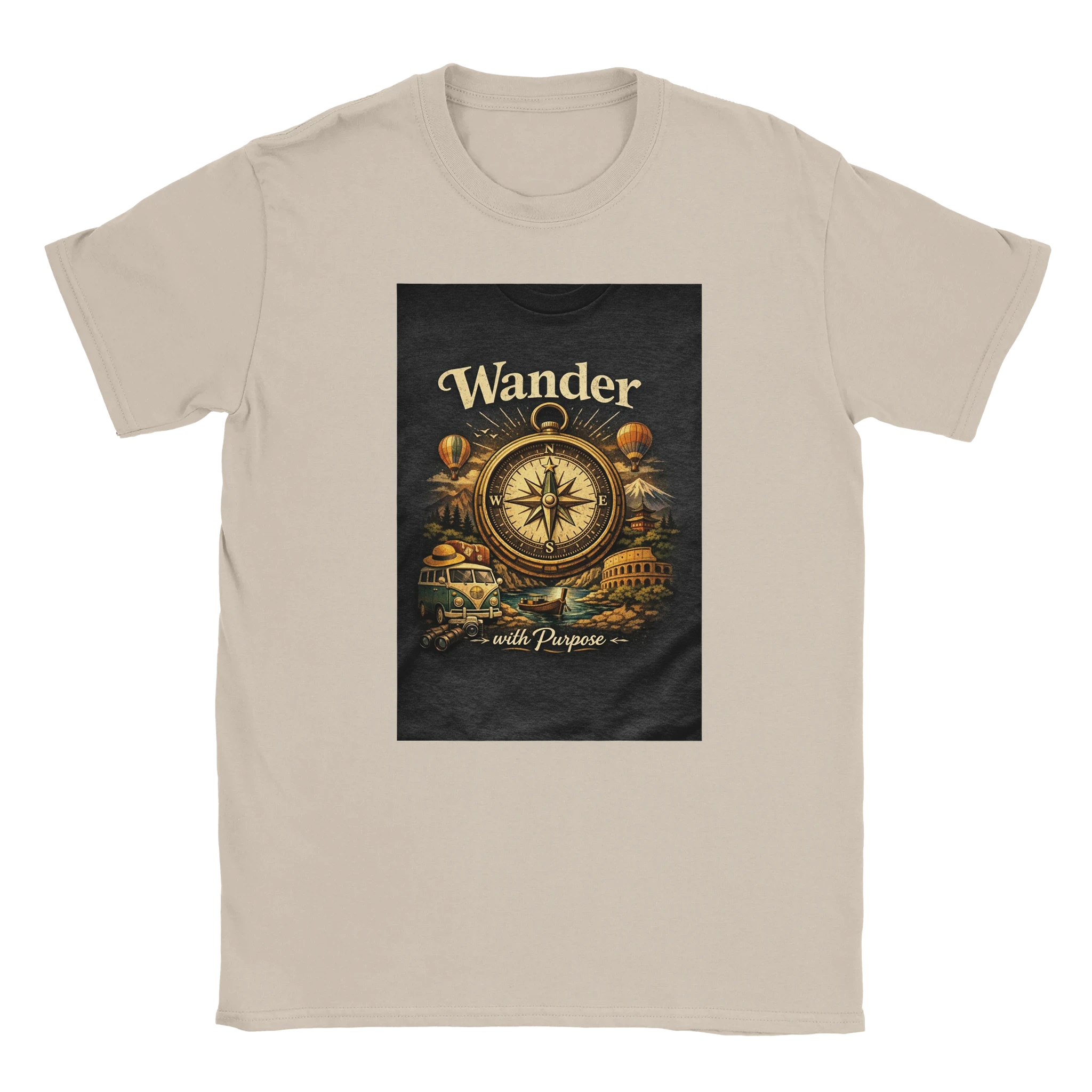 Vintage Wander With Purpose Travel T-Shirt – Premium Soft Cotton Graphic Tee
