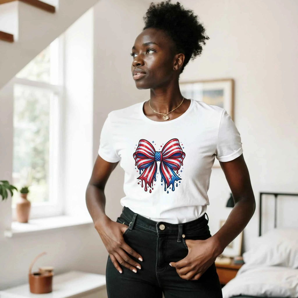 USA Flag Bow Women's T-Shirt | Patriotic Graphic Tee
