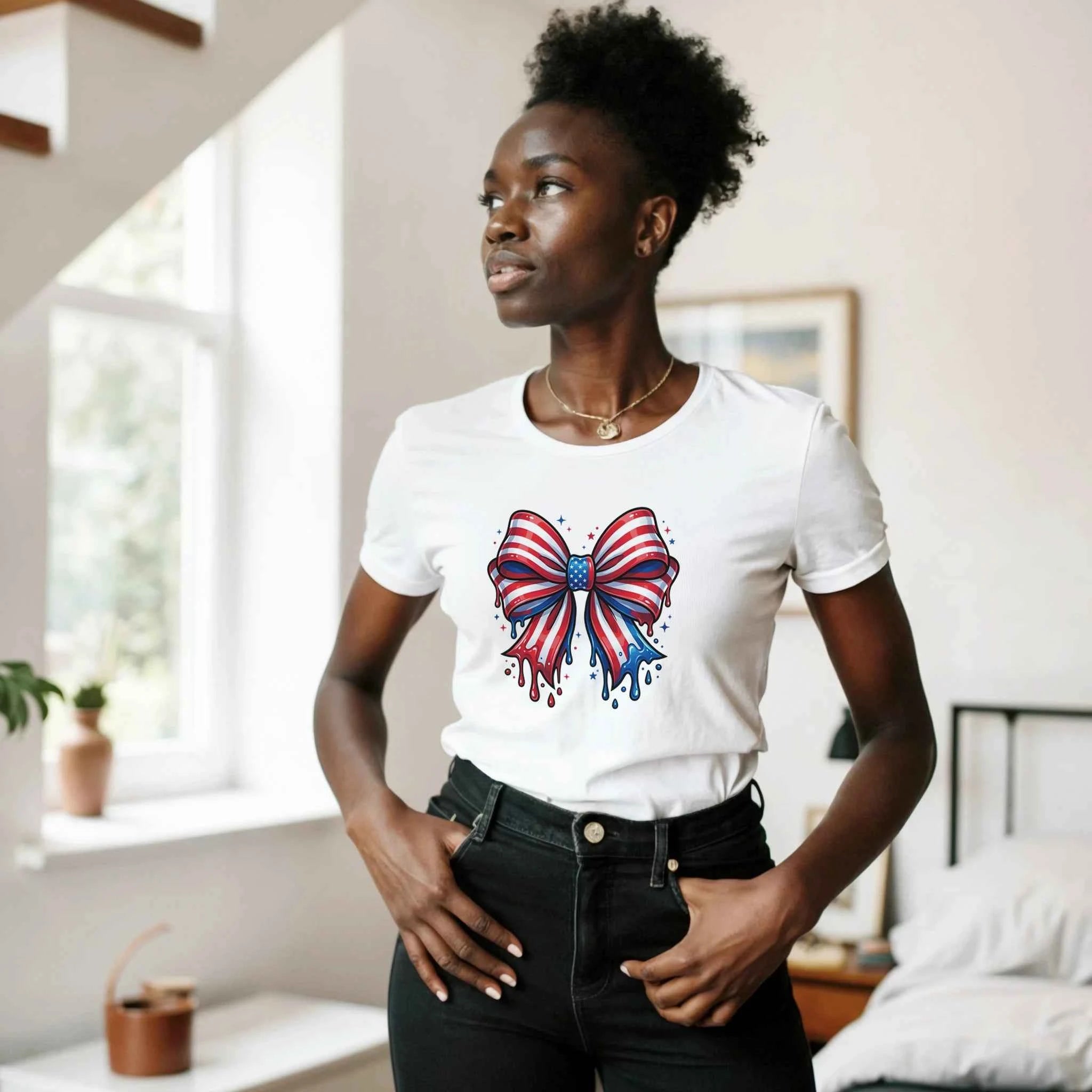 USA Flag Bow Women's T-Shirt | Patriotic Graphic Tee