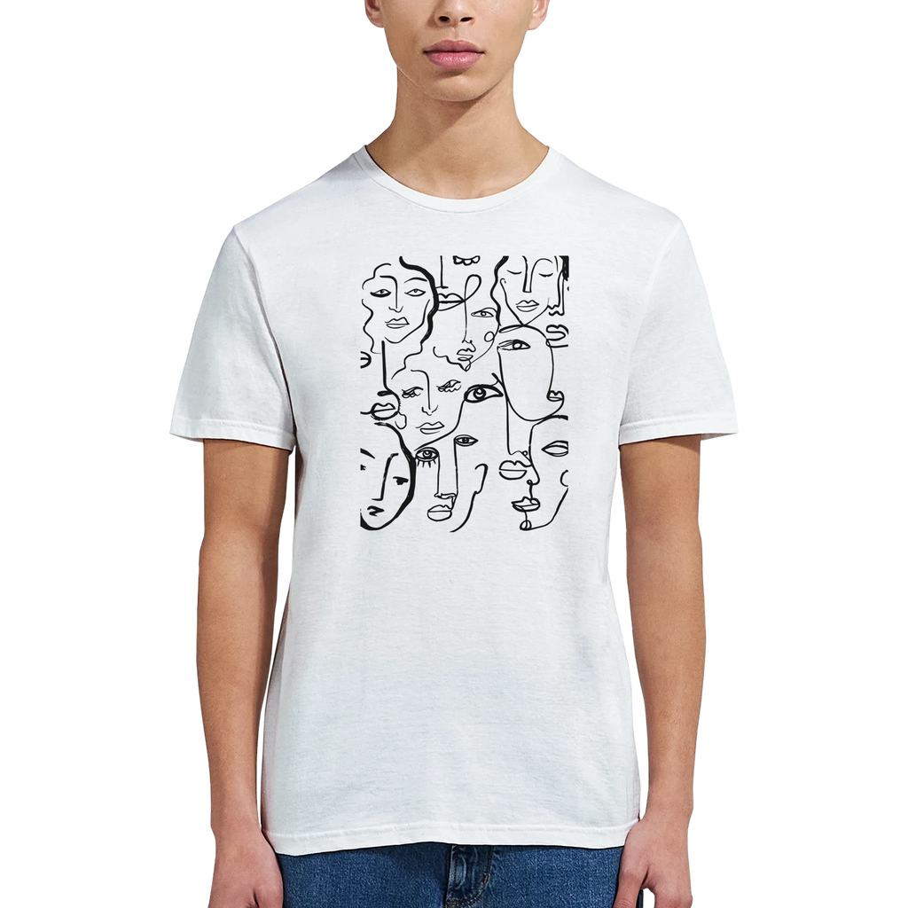Artistic Many Faces Graphic T-Shirt - Premium Soft Ring-Spun Cotton Crewneck