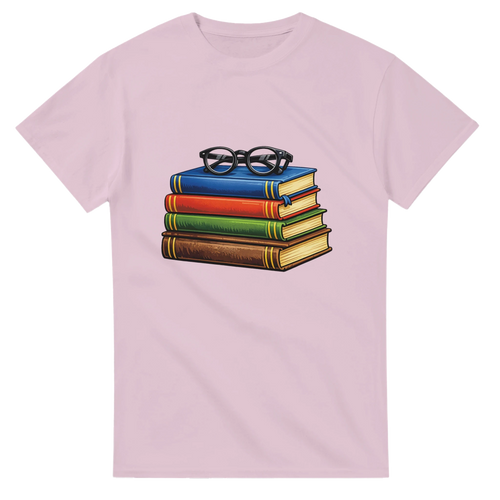 Books and Glasses Graphic T-Shirt – Premium Heavyweight Cotton Tee for Book Lovers or Teacher Gift or Student