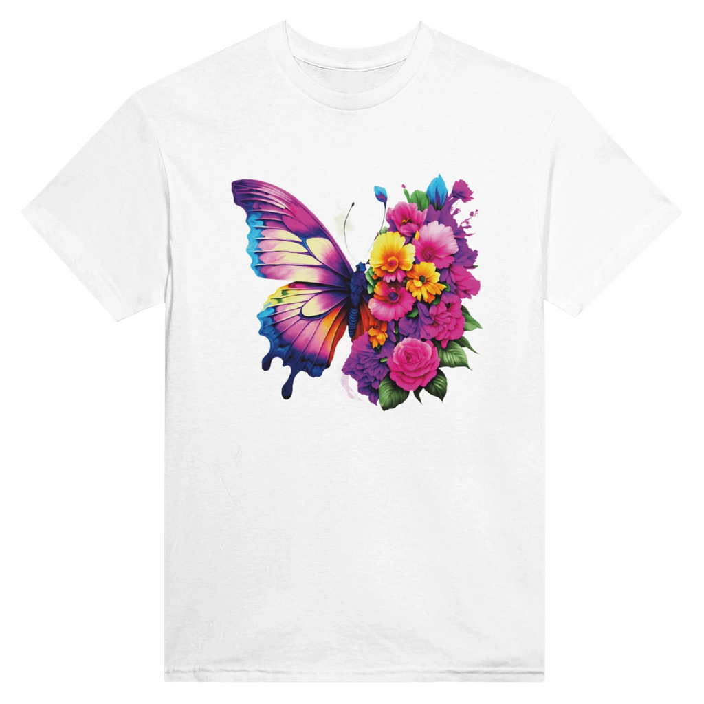 Butterfly and Flower Summer Bright T-Shirt – Casual Graphic Tee