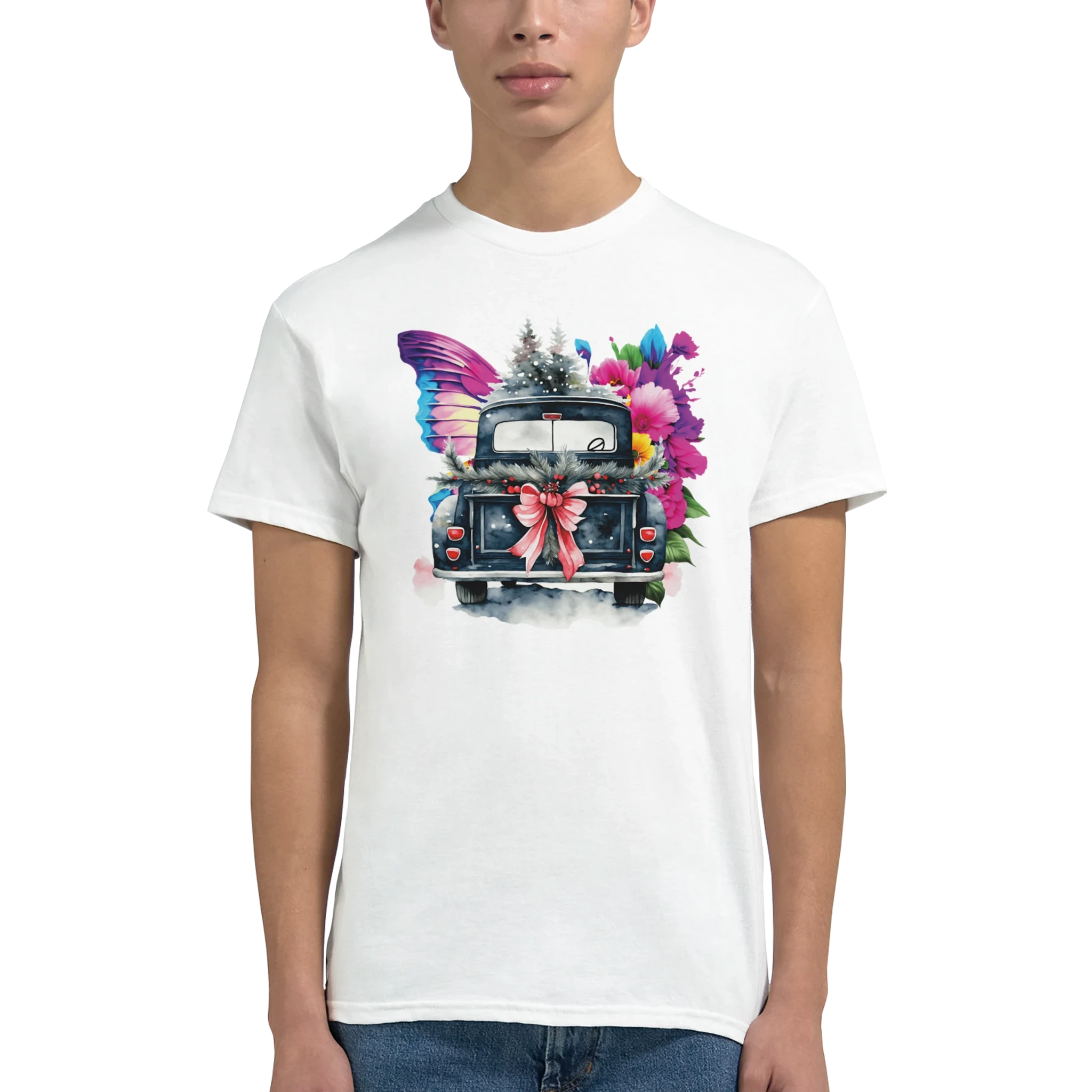 Bright Truck and Butterfly Design Heavyweight Unisex Crewneck T-shirt | Gildan® 5000