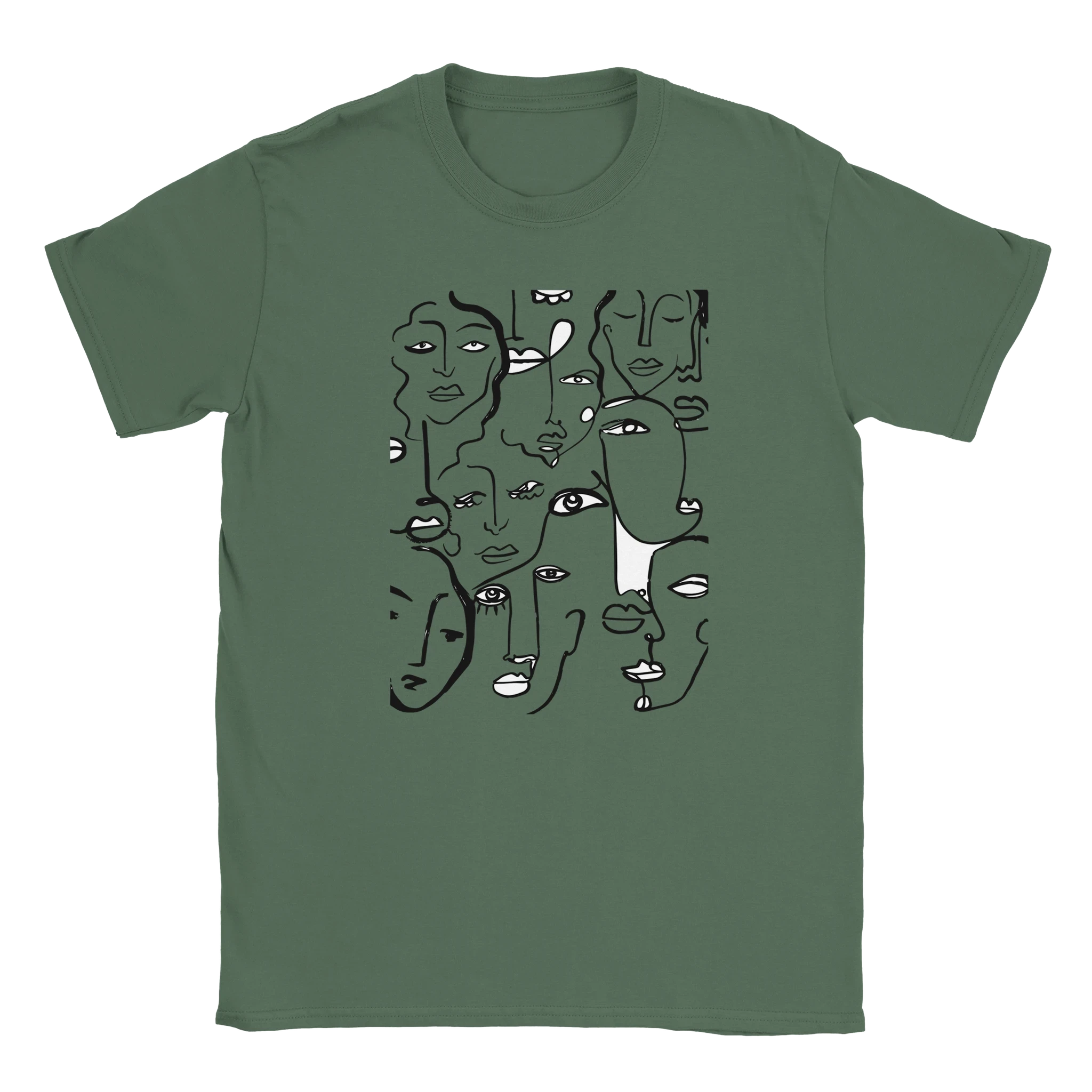 Artistic Many Faces Graphic T-Shirt - Premium Soft Ring-Spun Cotton Crewneck