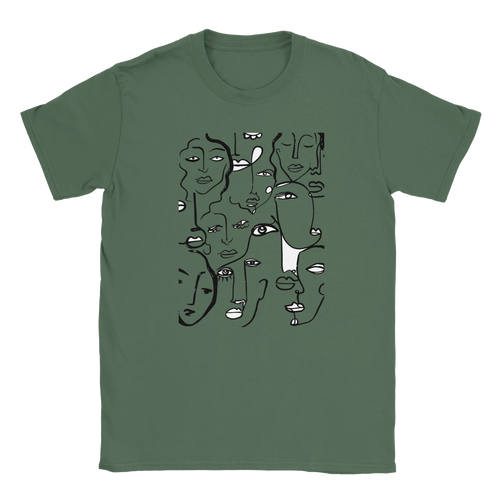 Artistic Many Faces Graphic T-Shirt - Premium Soft Ring-Spun Cotton Crewneck