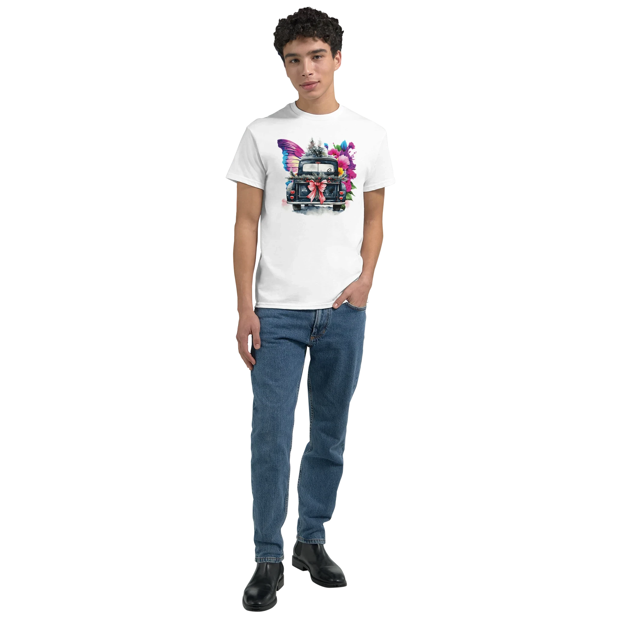 Bright Truck and Butterfly Design Heavyweight Unisex Crewneck T-shirt | Gildan® 5000