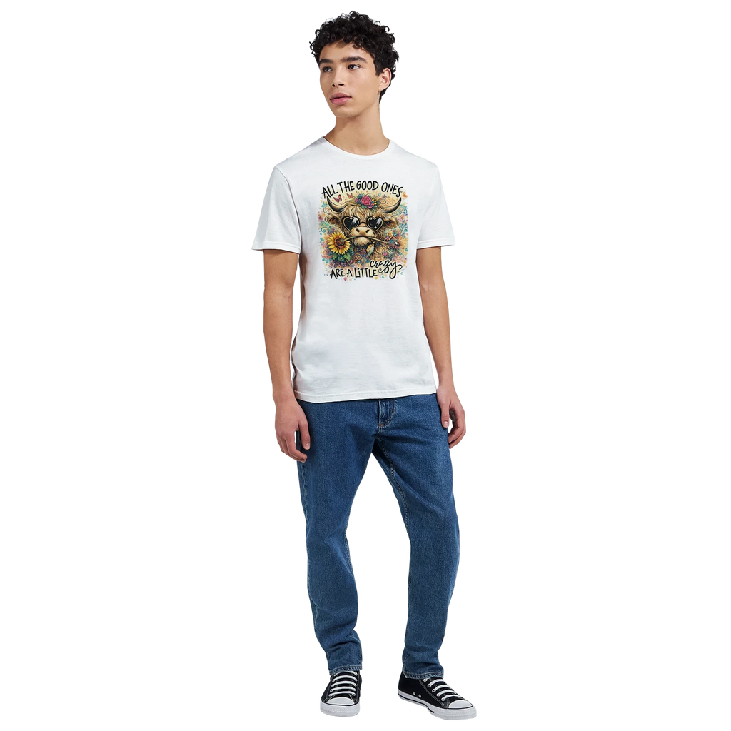 Good Ones Are Crazy Funny Cow Graphic T-Shirt - Premium Unisex Cotton Tee