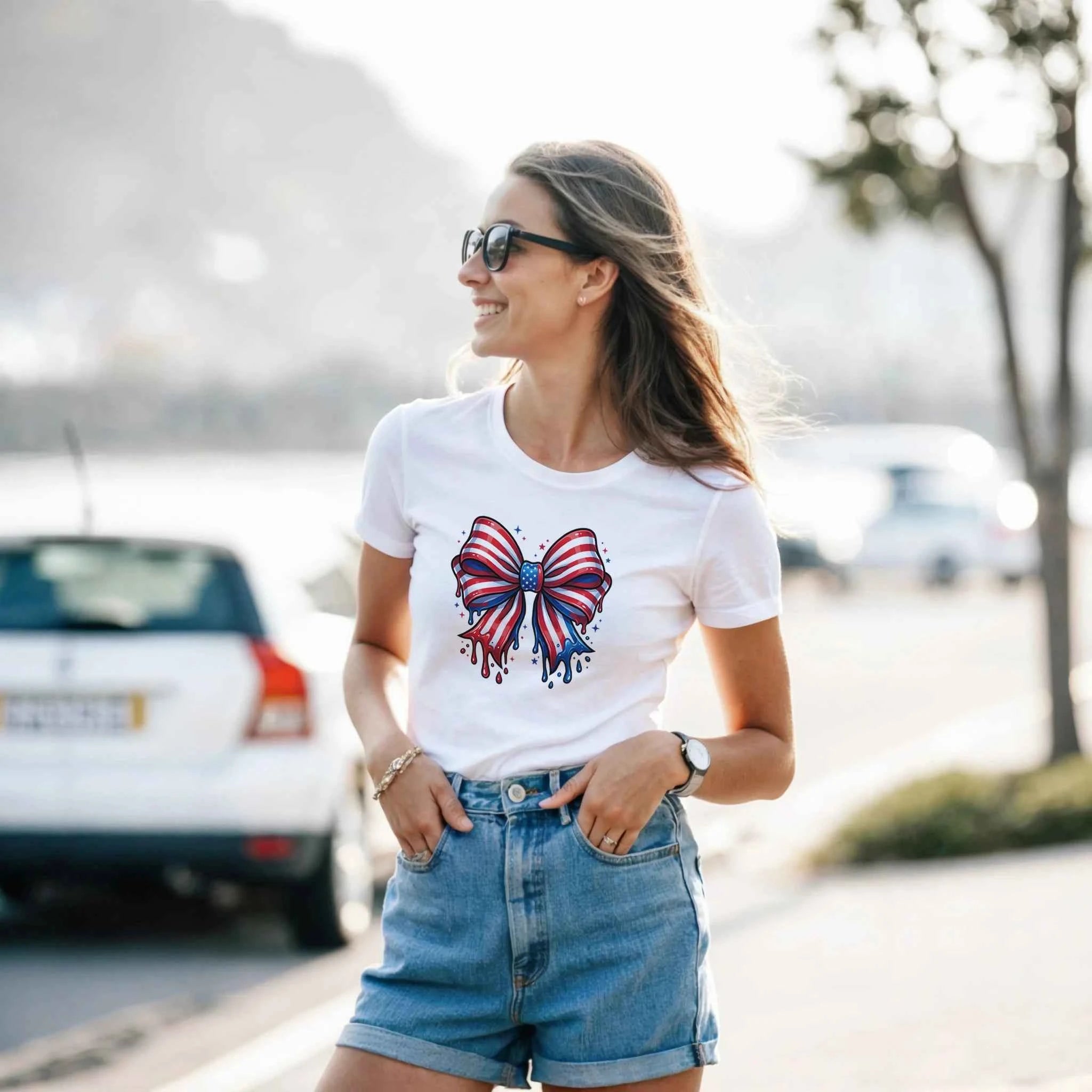 USA Flag Bow Women's T-Shirt | Patriotic Graphic Tee