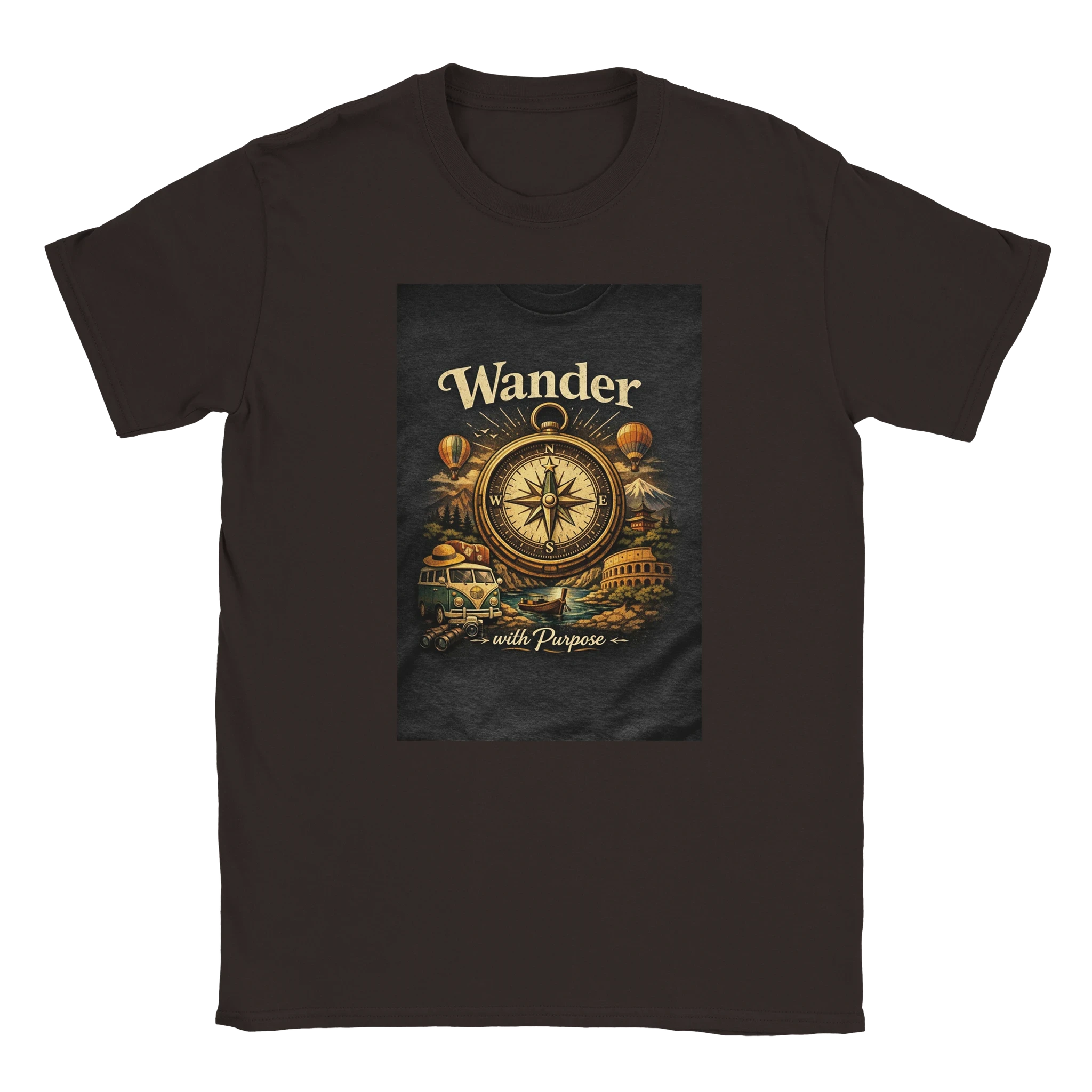 Vintage Wander With Purpose Travel T-Shirt – Premium Soft Cotton Graphic Tee