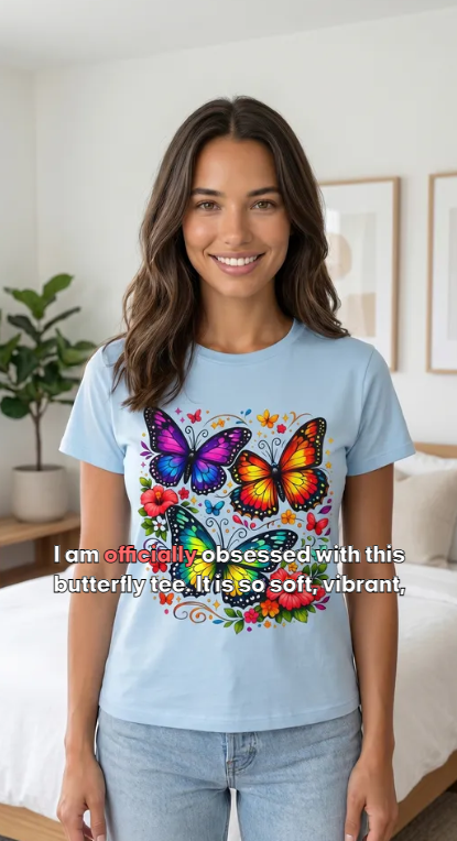 Chic Colorful Butterfly Graphic T-Shirt - 100% Cotton Summer Tee