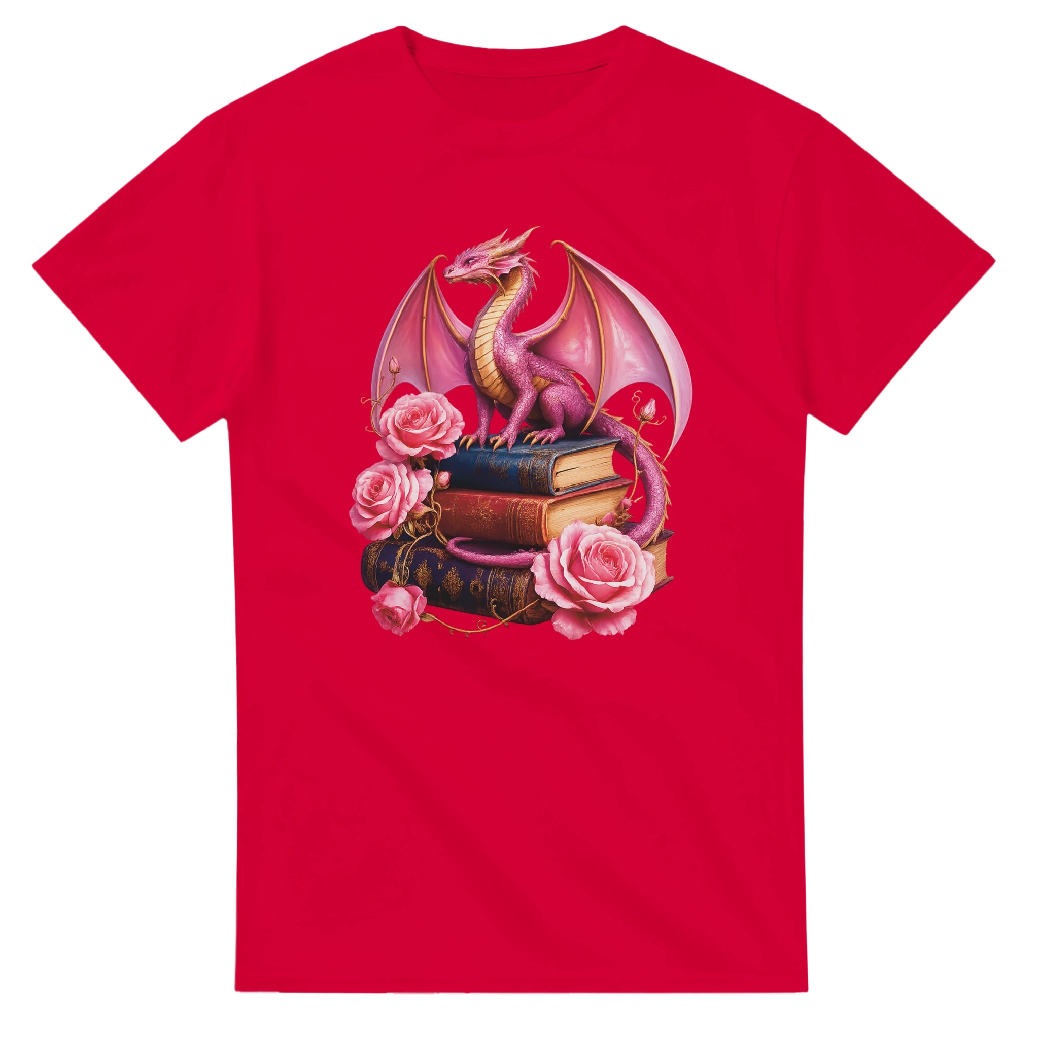 Books and Dragon Roses Graphic T-Shirt - Heavyweight Cotton Unisex Tee