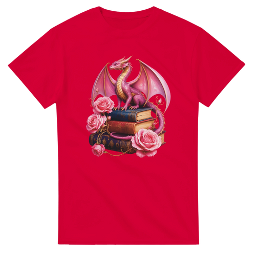 Books and Dragon Roses Graphic T-Shirt - Heavyweight Cotton Unisex Tee