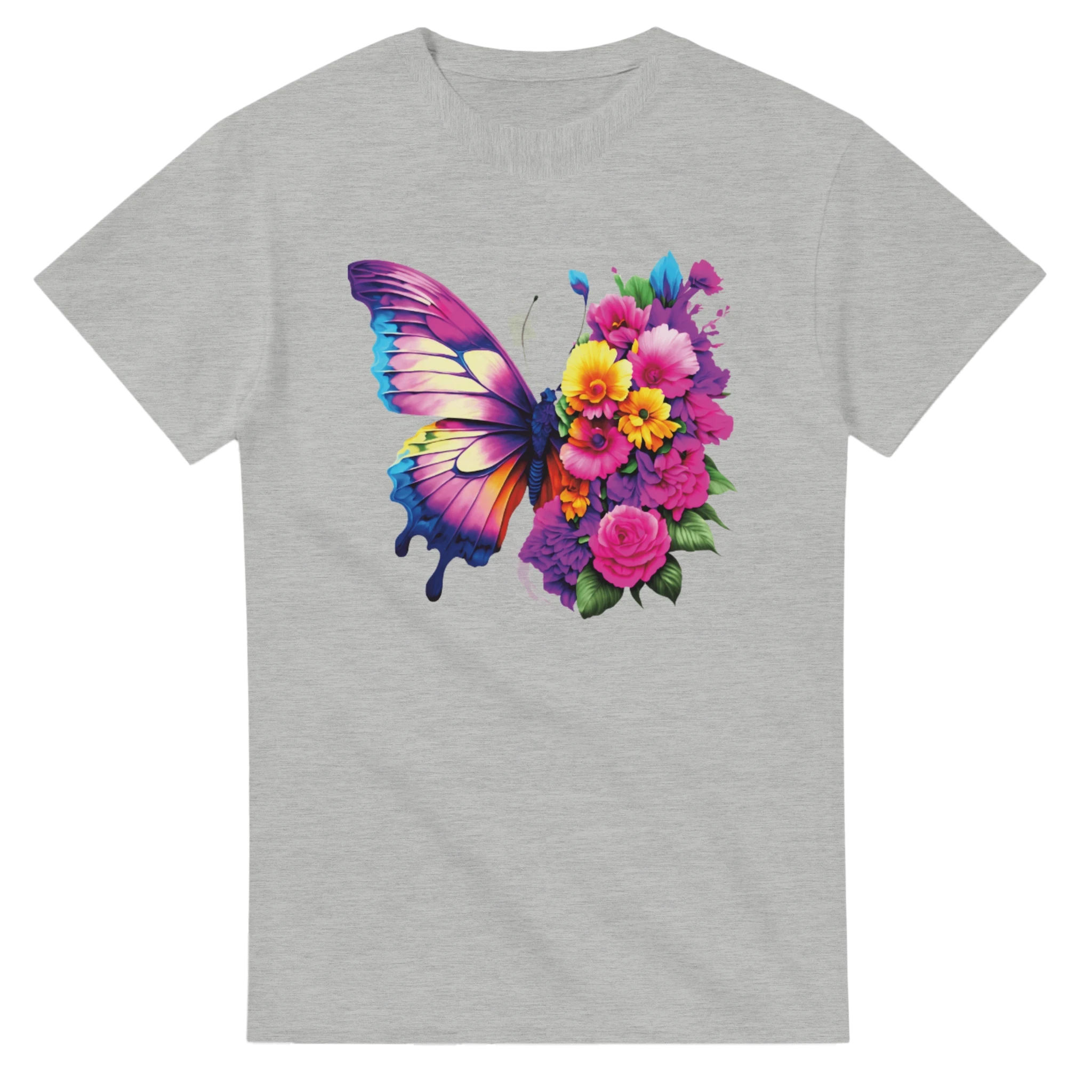 Butterfly and Flower Summer Bright T-Shirt – Casual Graphic Tee