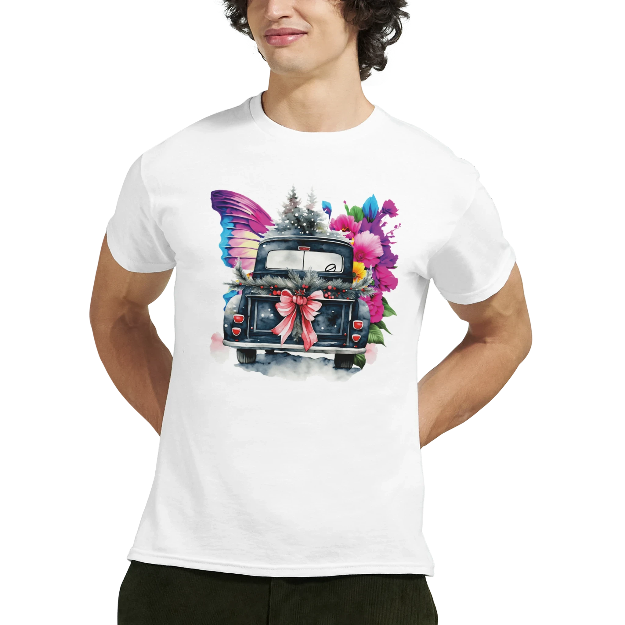Bright Truck and Butterfly Design Heavyweight Unisex Crewneck T-shirt | Gildan® 5000