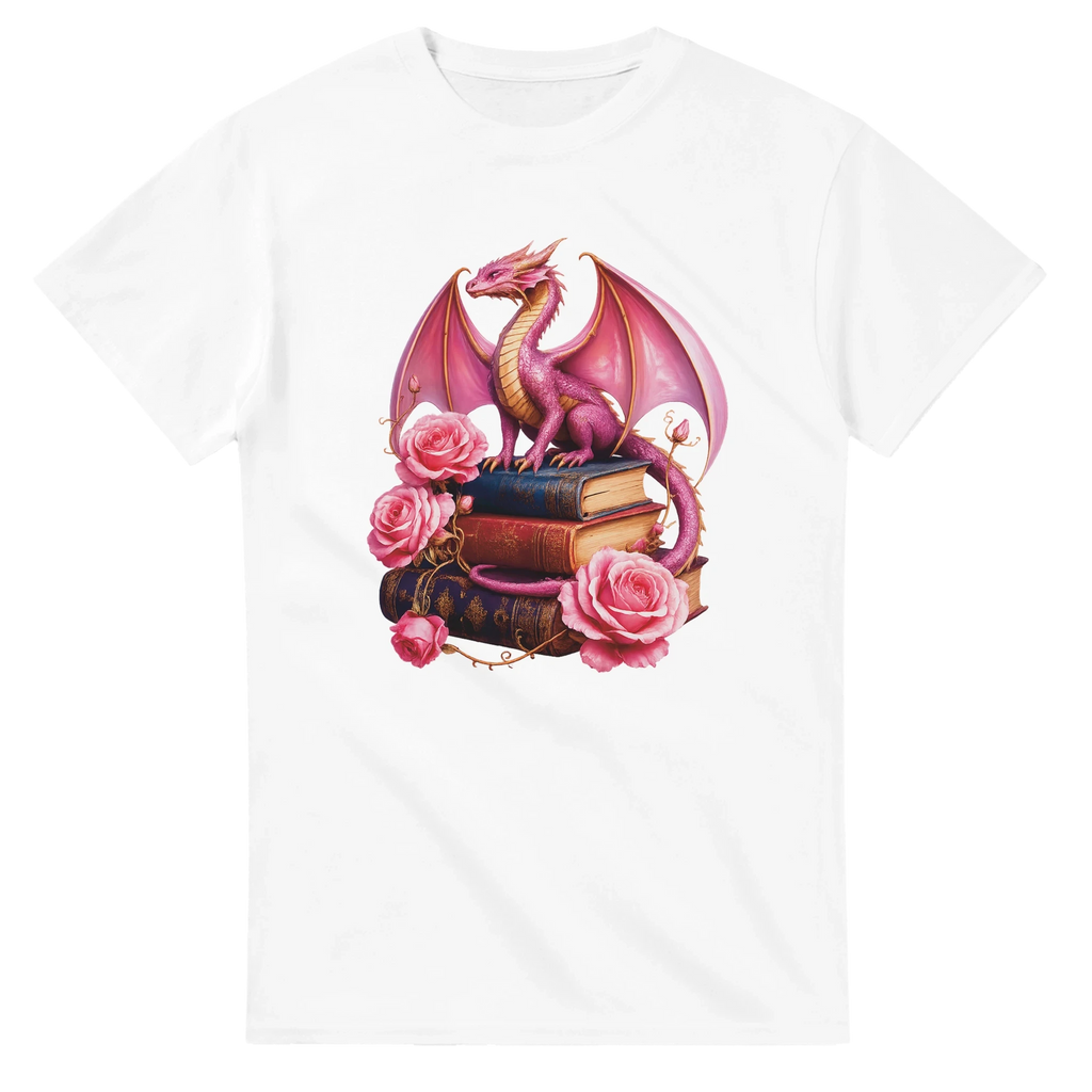 Books and Dragon Roses Graphic T-Shirt - Heavyweight Cotton Unisex Tee