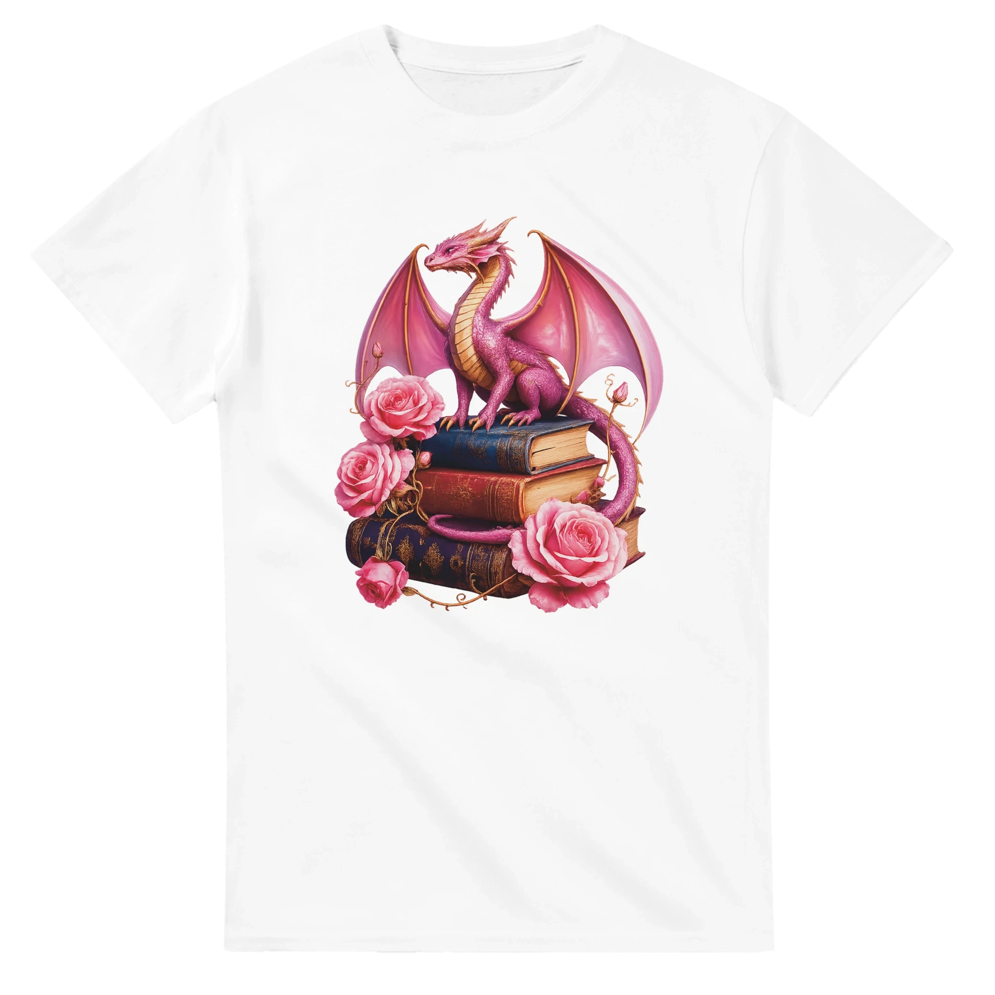 Books and Dragon Roses Graphic T-Shirt - Heavyweight Cotton Unisex Tee